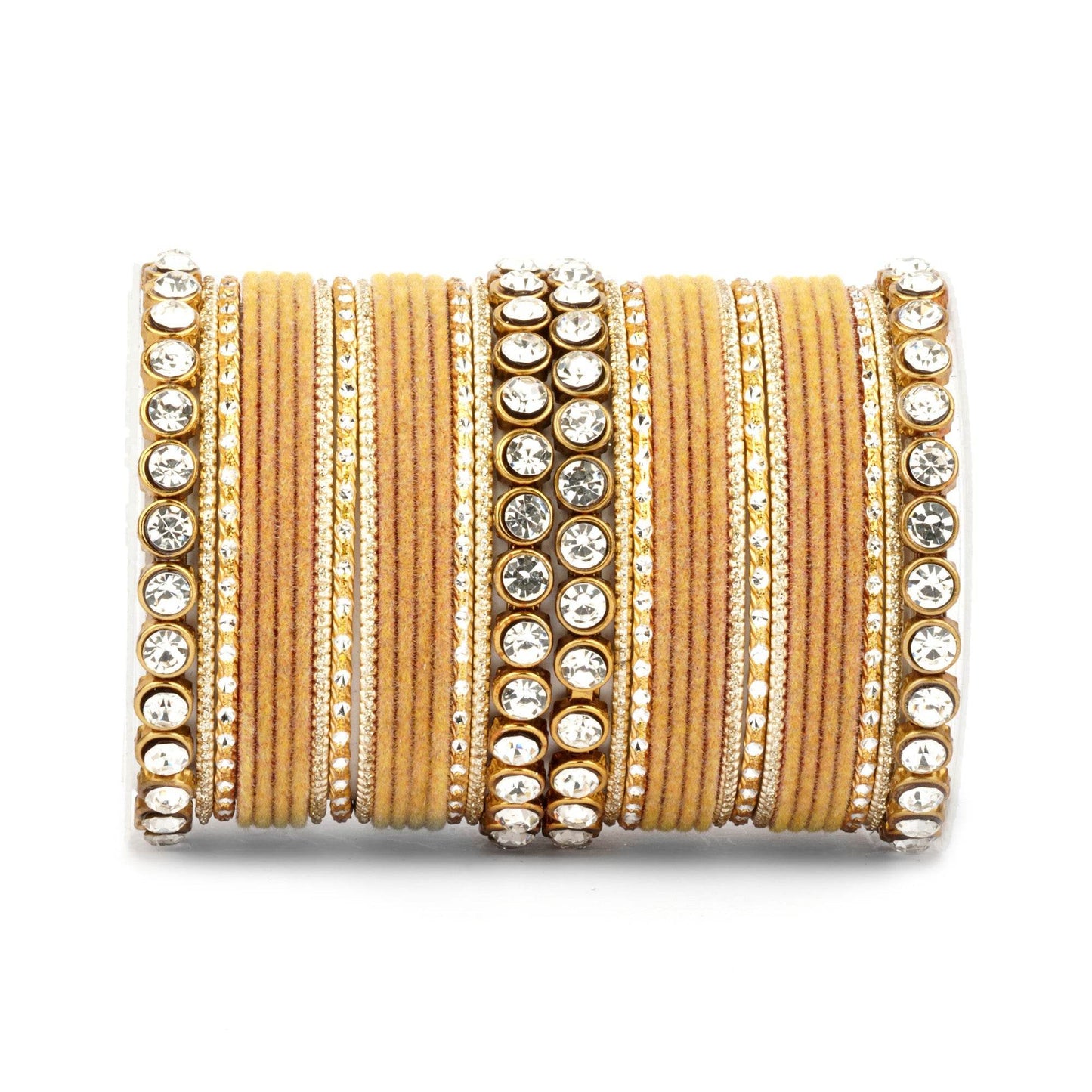 Traditional Velvet Bangle Set by T4 Jewels with Stone Kadas for Women Golden T4 Jewels