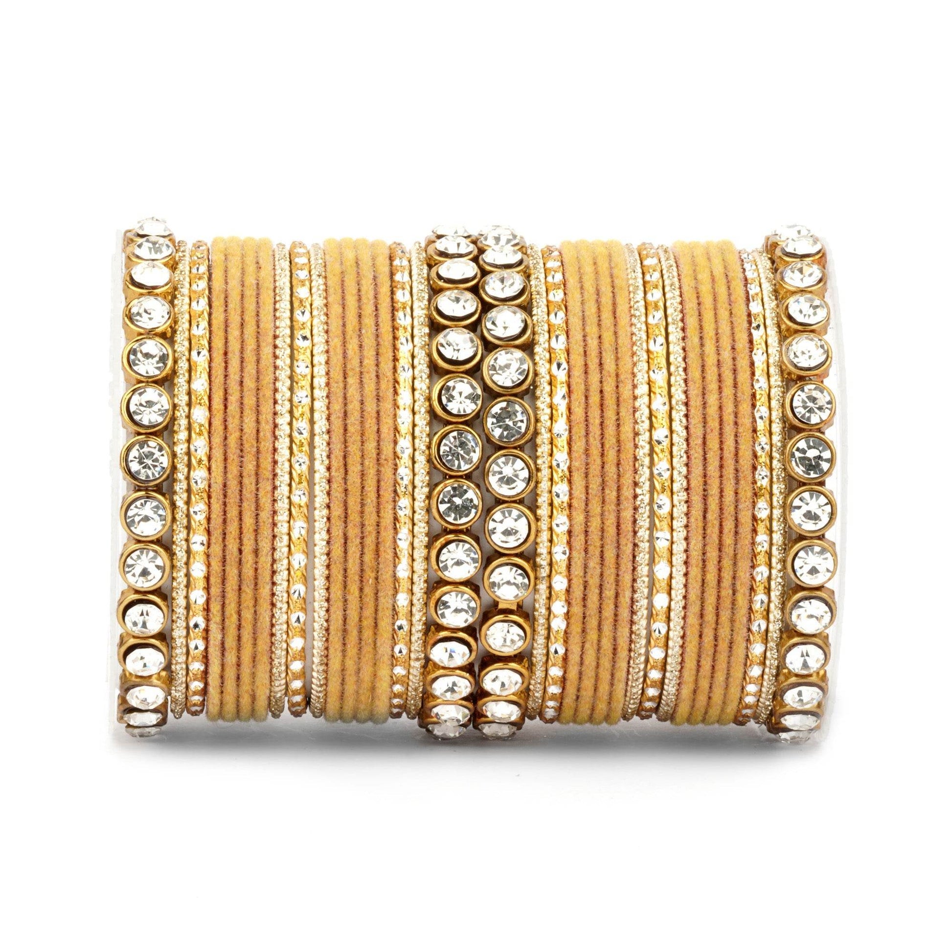 Traditional Velvet Bangle Set by T4 Jewels with Stone Kadas for Women Golden T4 Jewels