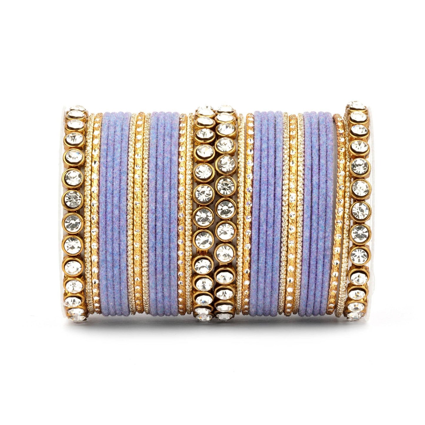Traditional Velvet Bangle Set by T4 Jewels with Stone Kadas for Women Lavender T4 Jewels