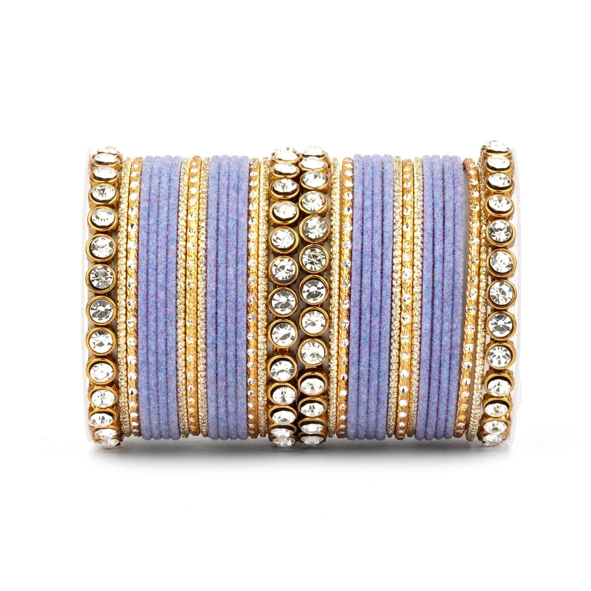 Traditional Velvet Bangle Set by T4 Jewels with Stone Kadas for Women Lavender T4 Jewels