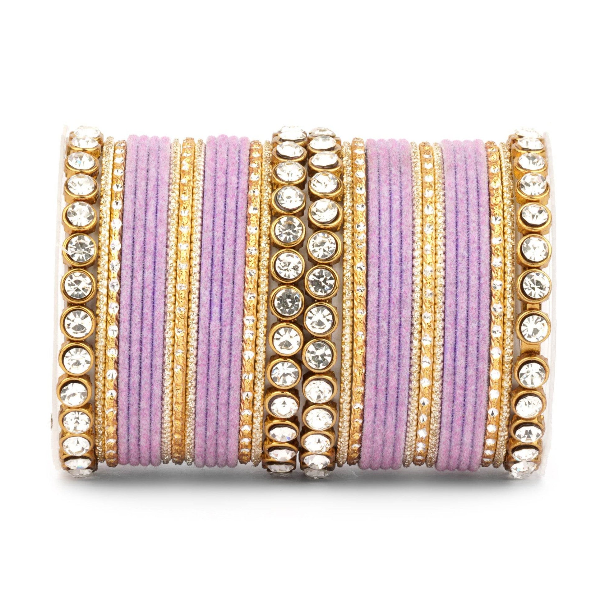 Traditional Velvet Bangle Set by T4 Jewels with Stone Kadas for Women Mauve T4 Jewels
