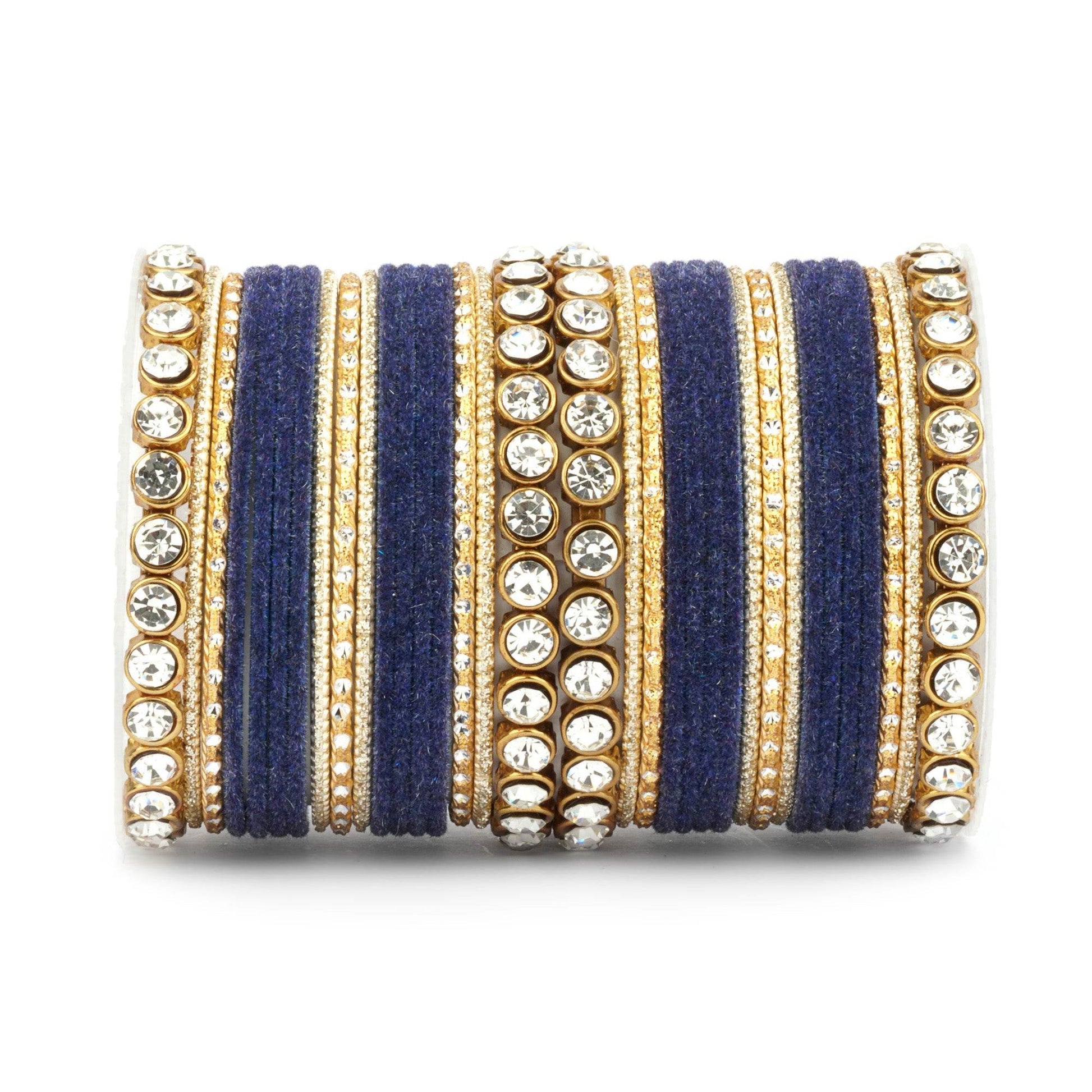 Traditional Velvet Bangle Set by T4 Jewels with Stone Kadas for Women Navy Blue T4 Jewels