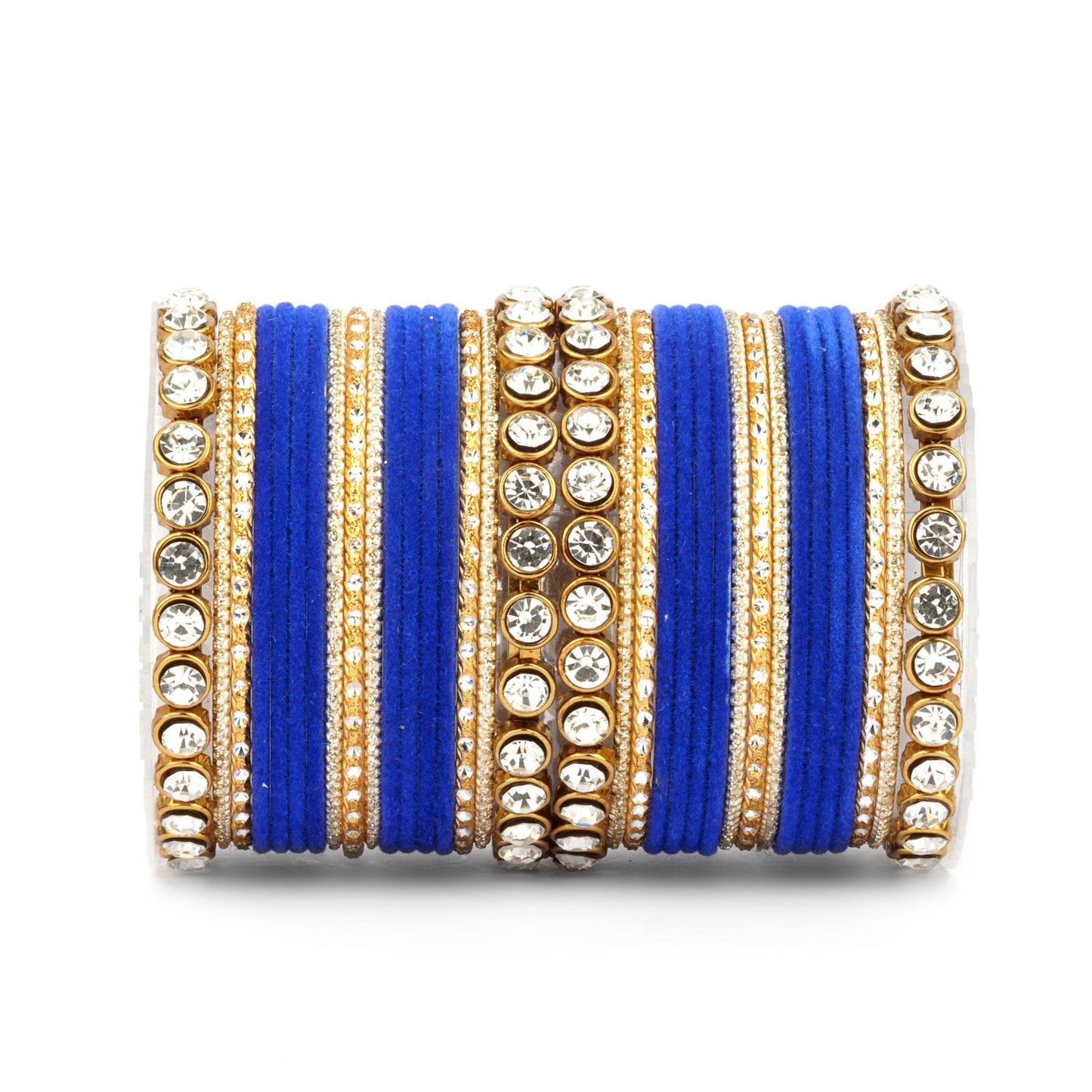 Traditional Velvet Bangle Set by T4 Jewels with Stone Kadas for Women Royal Blue T4 Jewels