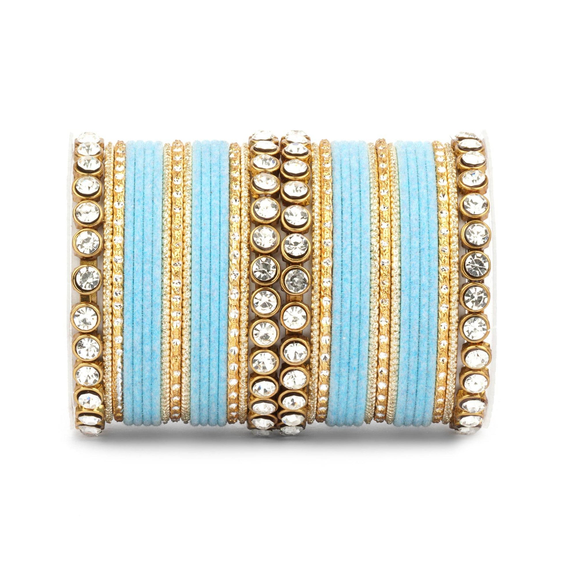 Traditional Velvet Bangle Set by T4 Jewels with Stone Kadas for Women Sky Blue T4 Jewels