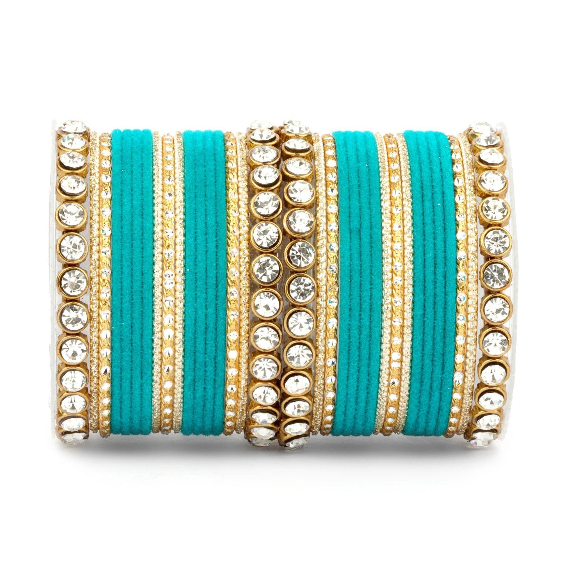 Traditional Velvet Bangle Set by T4 Jewels with Stone Kadas for Women Teal T4 Jewels
