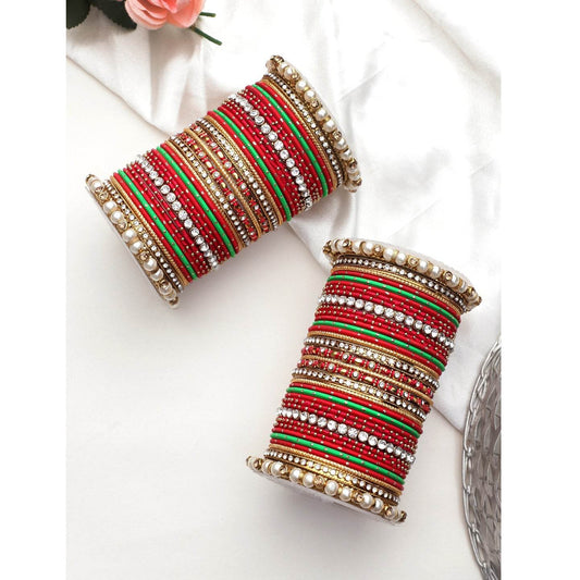 Set of 2 Fancy Bridal Bangle sets by T4 Jewels Red-Green T4 Jewels