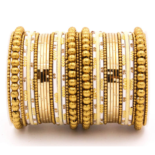 Traditional bangle set for two hands with velvet and meenakari bangles by T4 Jewels Beige T4 Jewels