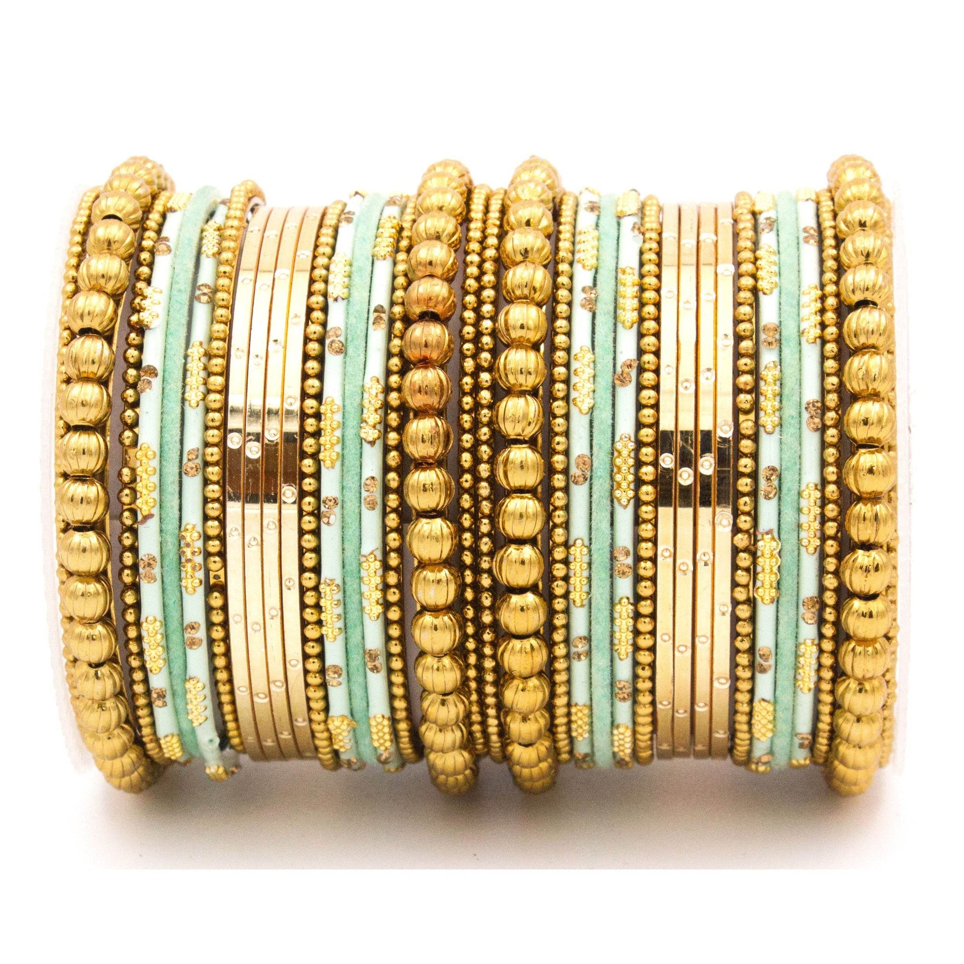 Traditional bangle set for two hands with velvet and meenakari bangles by T4 Jewels Pista T4 Jewels