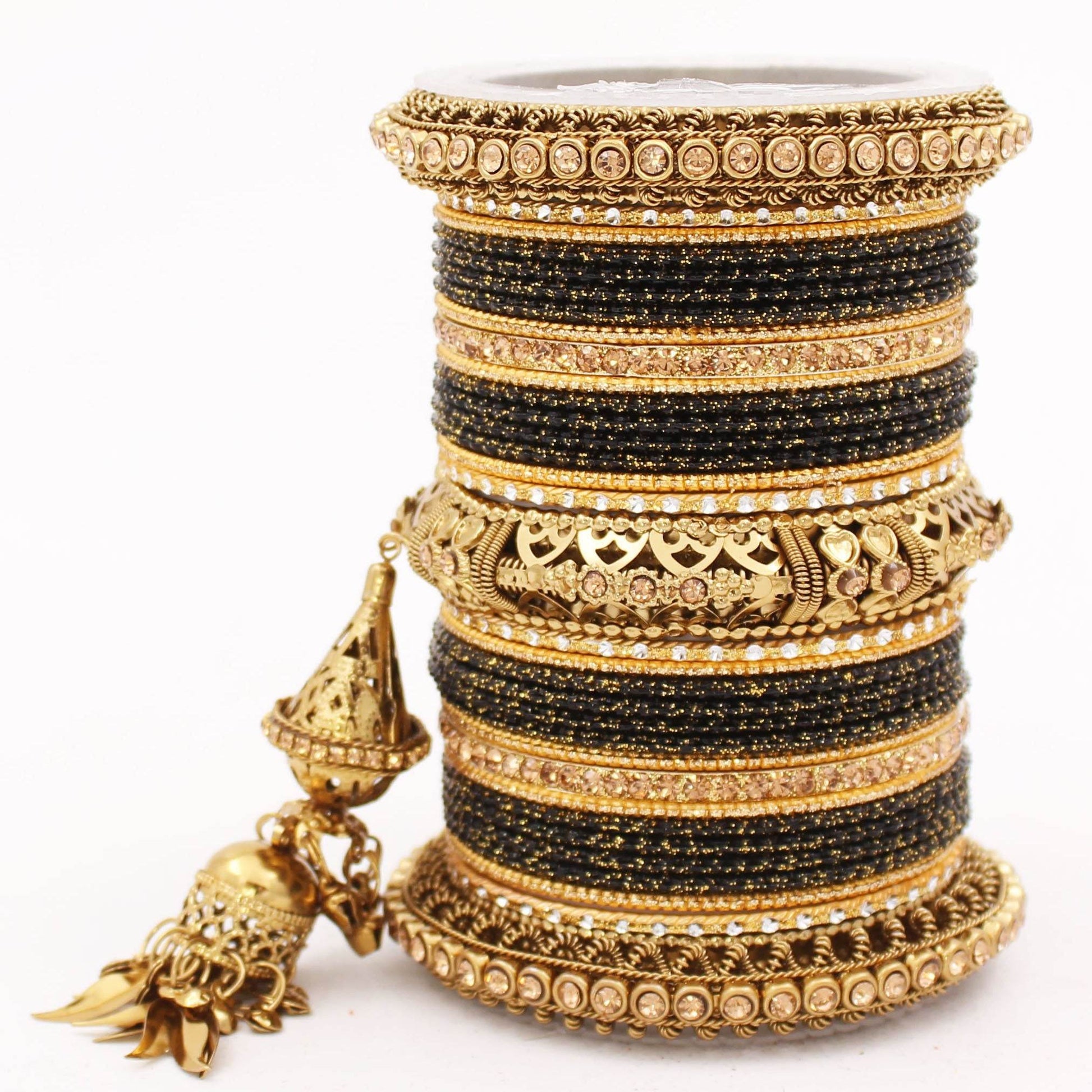 Antique Jhumki Latkan Bangle set for Women by T4 Jewels Black T4 Jewels