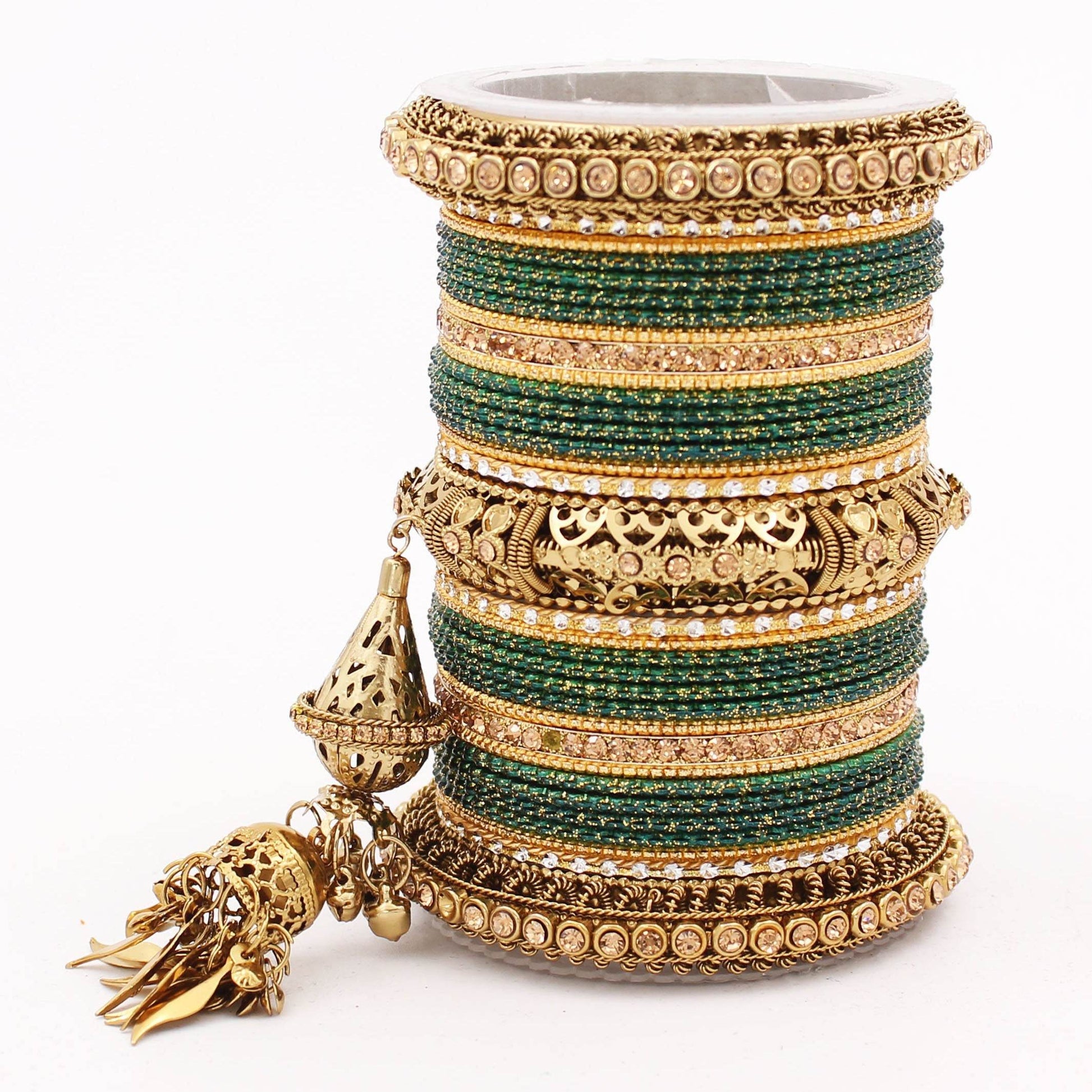 Antique Jhumki Latkan Bangle set for Women by T4 Jewels Green T4 Jewels