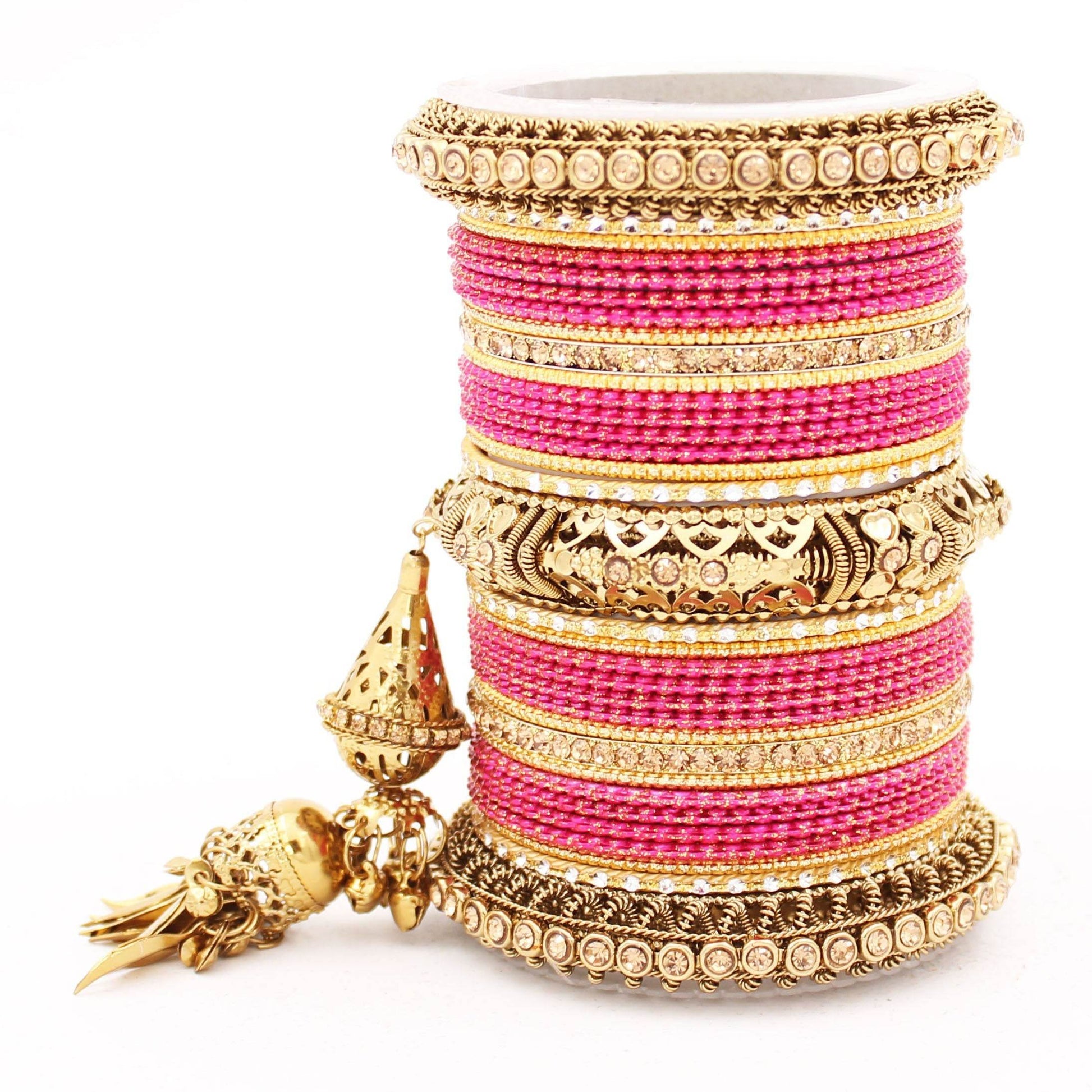 Antique Jhumki Latkan Bangle set for Women by T4 Jewels Pink T4 Jewels