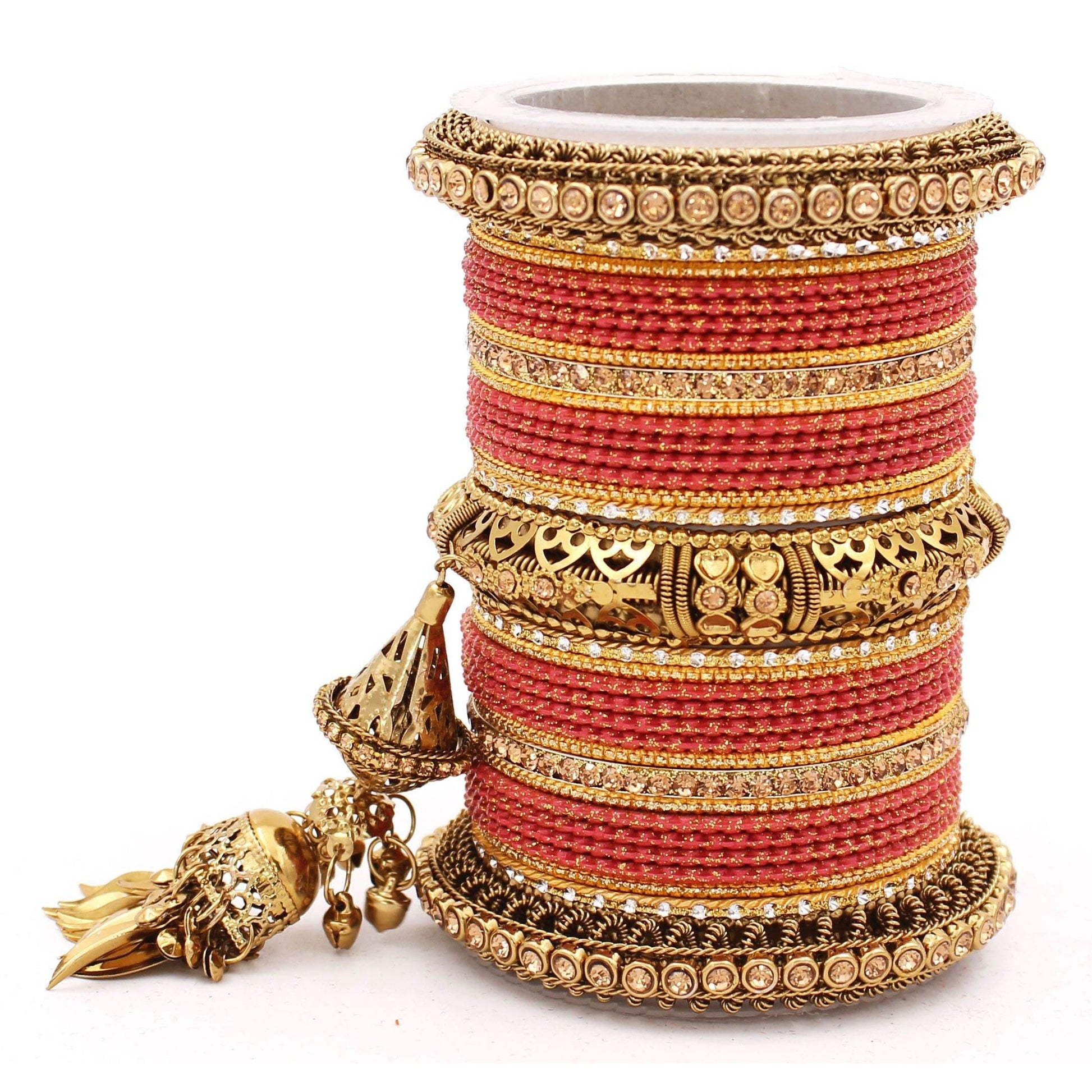 Antique Jhumki Latkan Bangle set for Women by T4 Jewels Red T4 Jewels