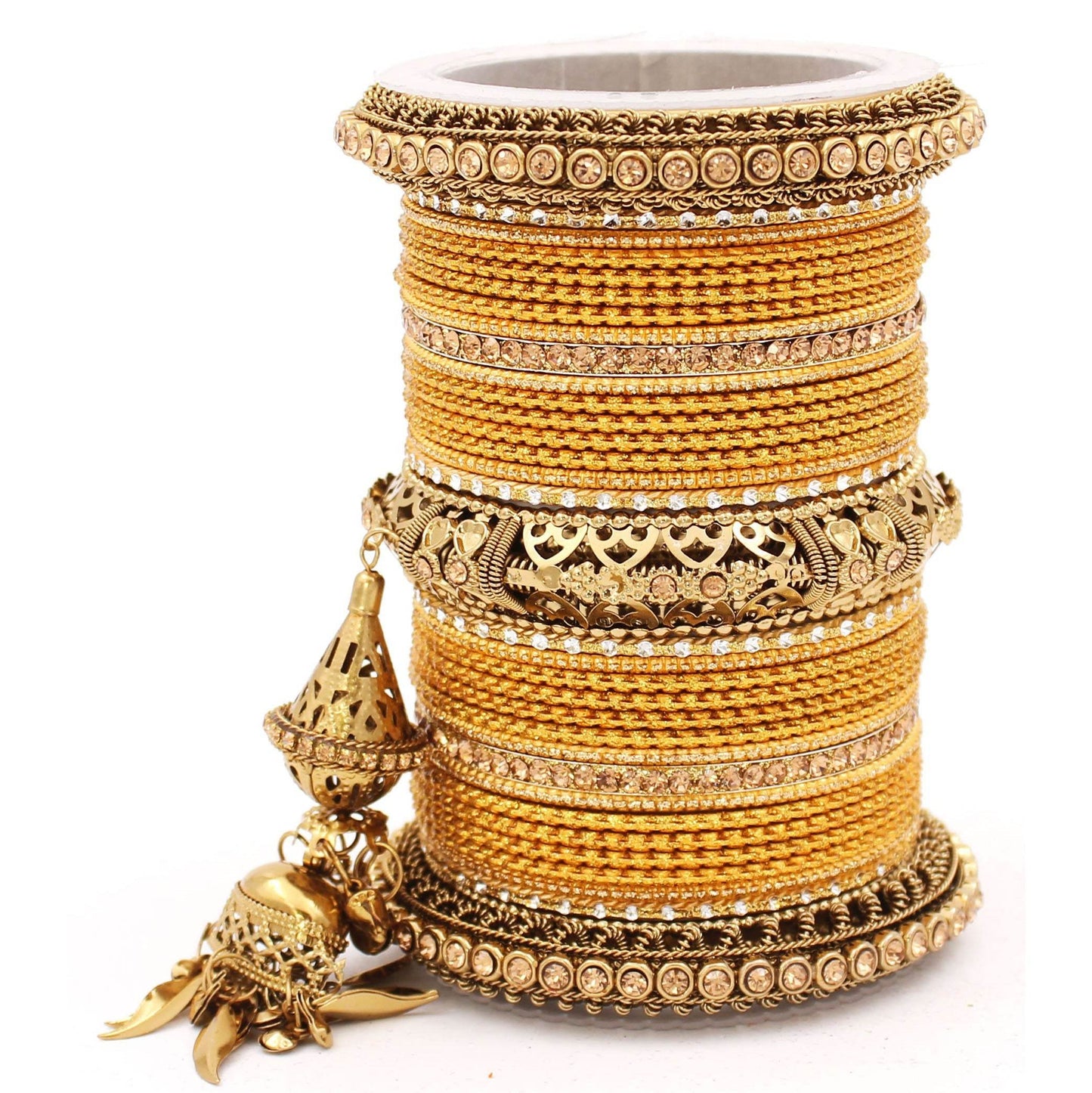 Antique Jhumki Latkan Bangle set for Women by T4 Jewels Yellow T4 Jewels
