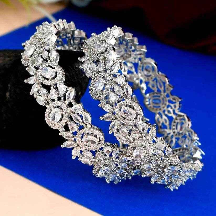 Set of 2 Silver Plated American Diamond Stone Bangles (AD-0011)