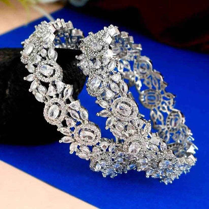 Set of 2 Silver Plated American Diamond Stone Bangles (AD-0011)