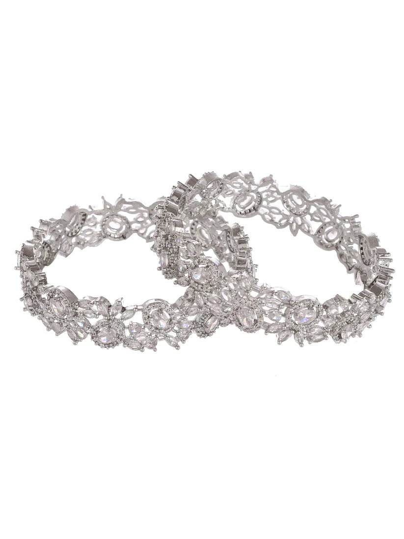 Set of 2 Silver Plated American Diamond Stone Bangles (AD-0011) T4 Jewels