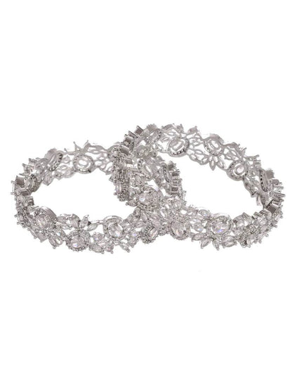 Set of 2 Silver Plated American Diamond Stone Bangles (AD-0011) T4 Jewels