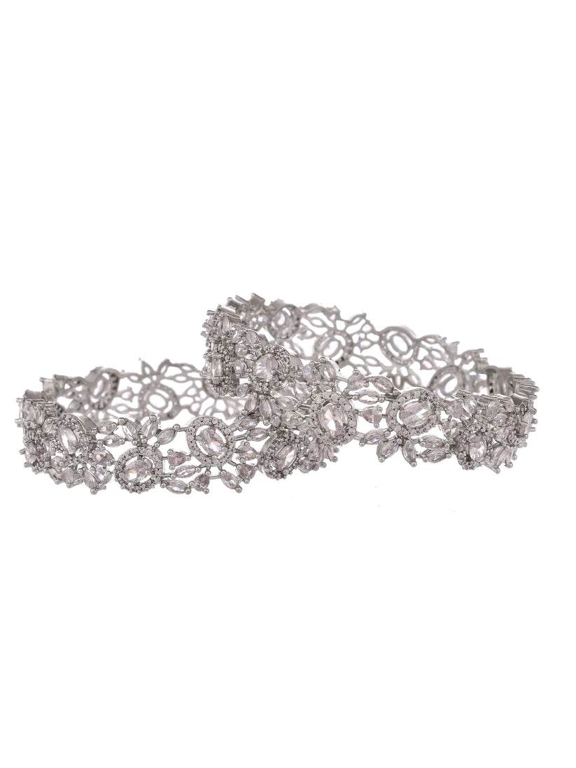 Set of 2 Silver Plated American Diamond Stone Bangles (AD-0011) T4 Jewels
