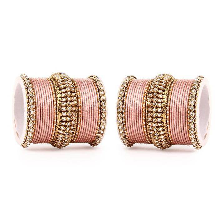 Set of 2 Bridal Kundan Bangle Set Peach T4 Jewels