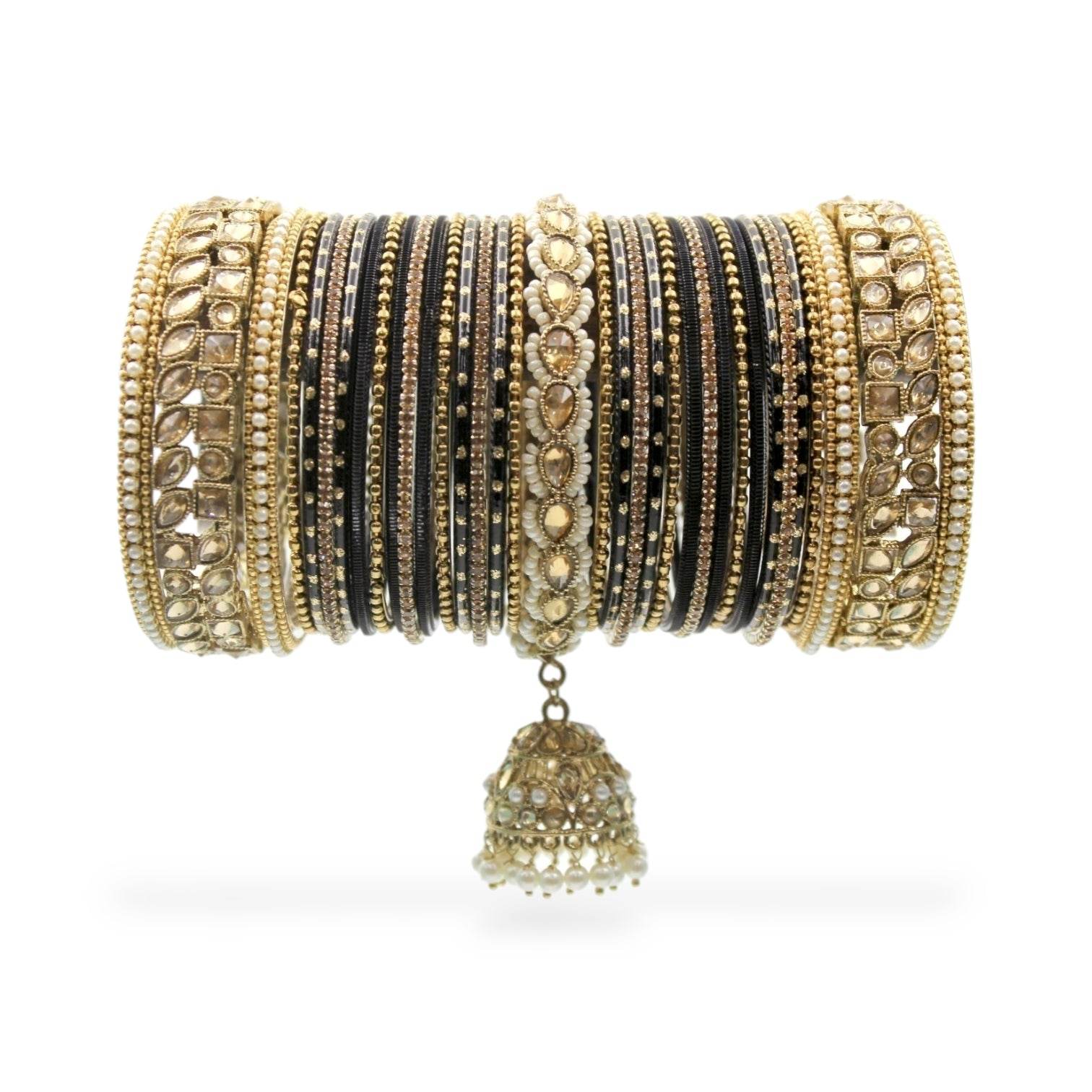 Colourful Jhumki Bangle set with Kundan Border Kada by T4 Jewels Black T4 Jewels