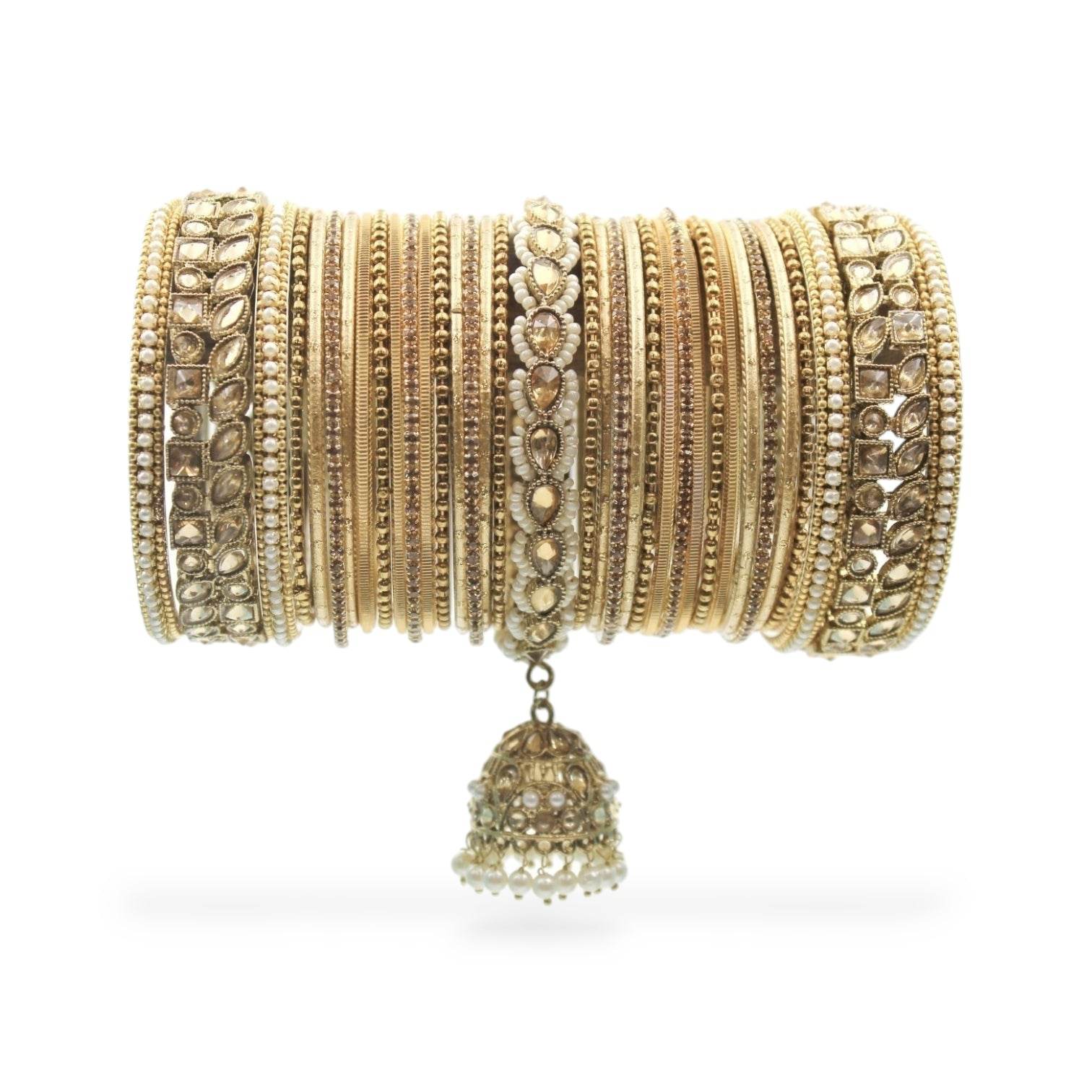 Colourful Jhumki Bangle set with Kundan Border Kada by T4 Jewels Golden T4 Jewels