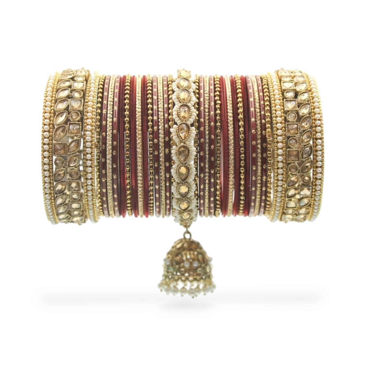 Colourful Jhumki Bangle set with Kundan Border Kada by T4 Jewels Maroon T4 Jewels