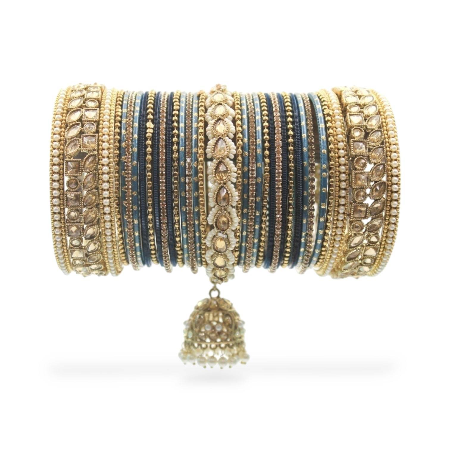 Colourful Jhumki Bangle set with Kundan Border Kada by T4 Jewels Peacock T4 Jewels