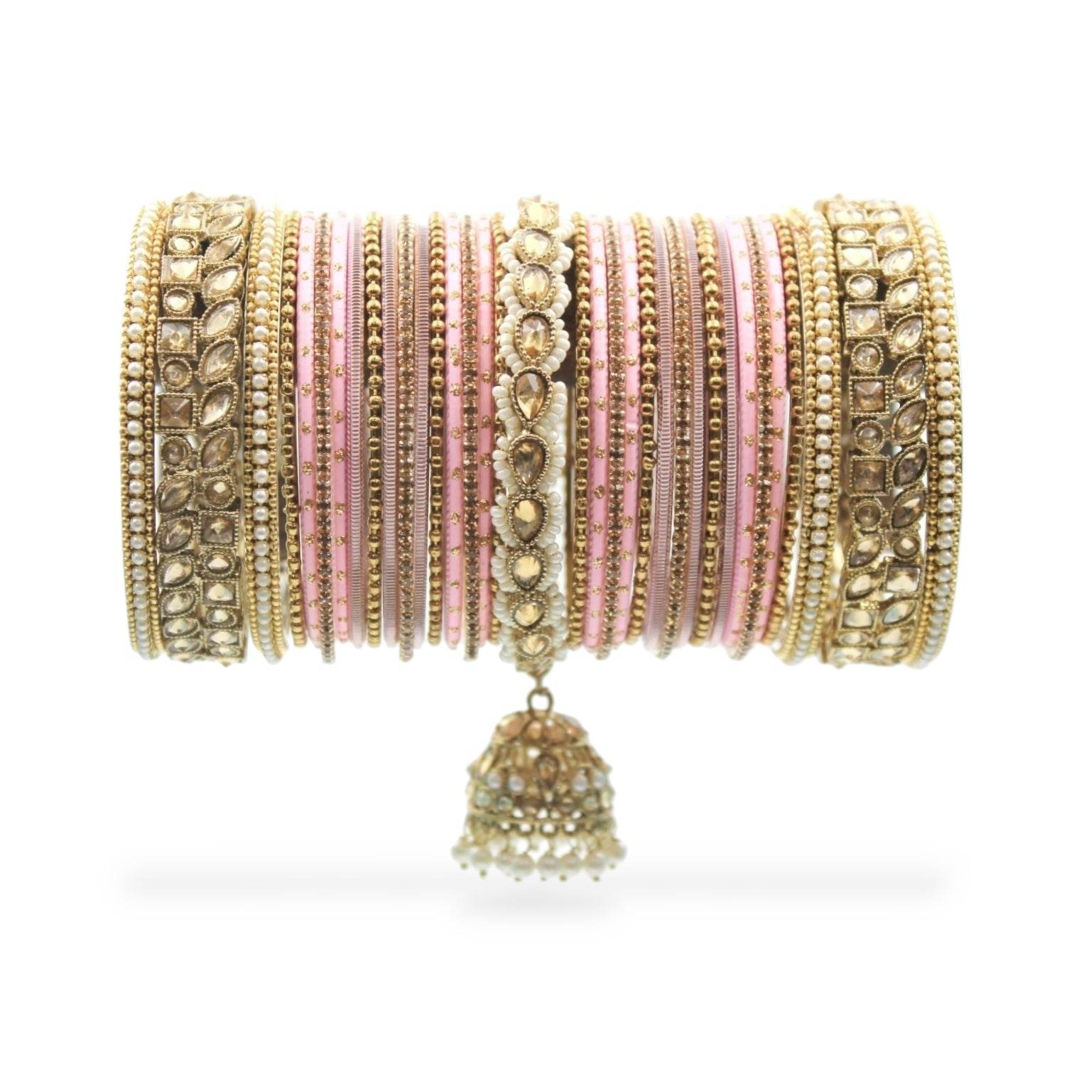 Colourful Jhumki Bangle set with Kundan Border Kada by T4 Jewels Pink T4 Jewels