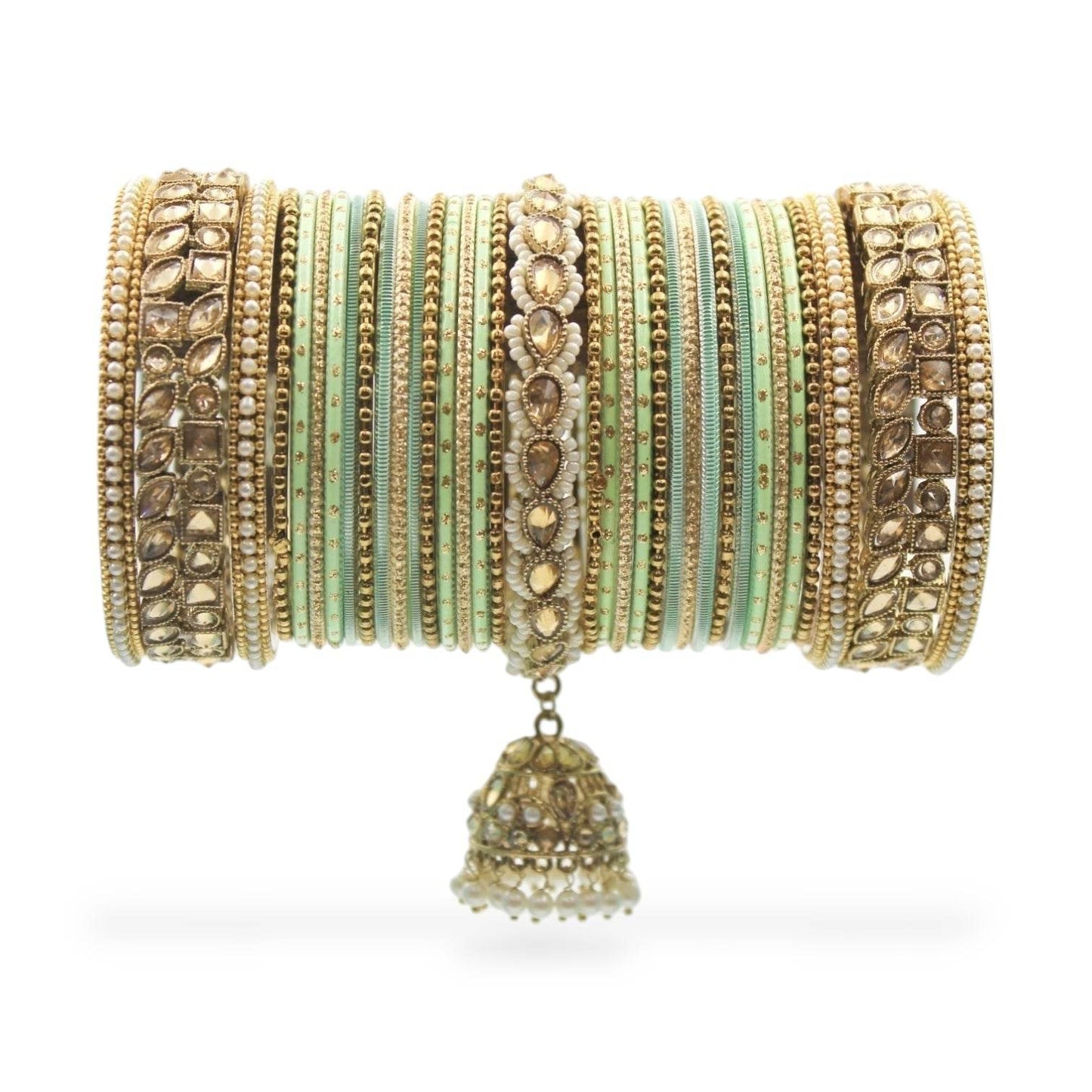 Colourful Jhumki Bangle set with Kundan Border Kada by T4 Jewels Pista T4 Jewels