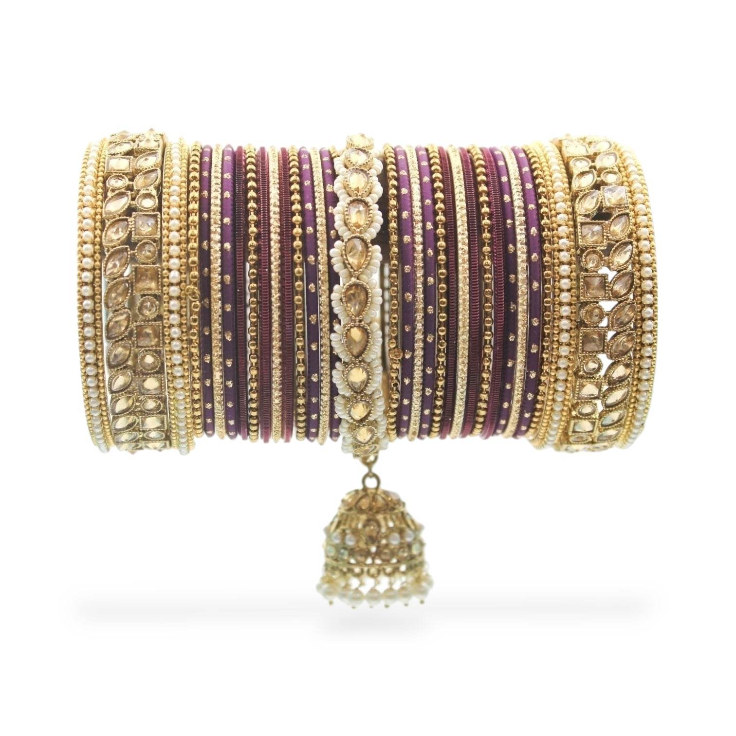Colourful Jhumki Bangle set with Kundan Border Kada by T4 Jewels Wine T4 Jewels