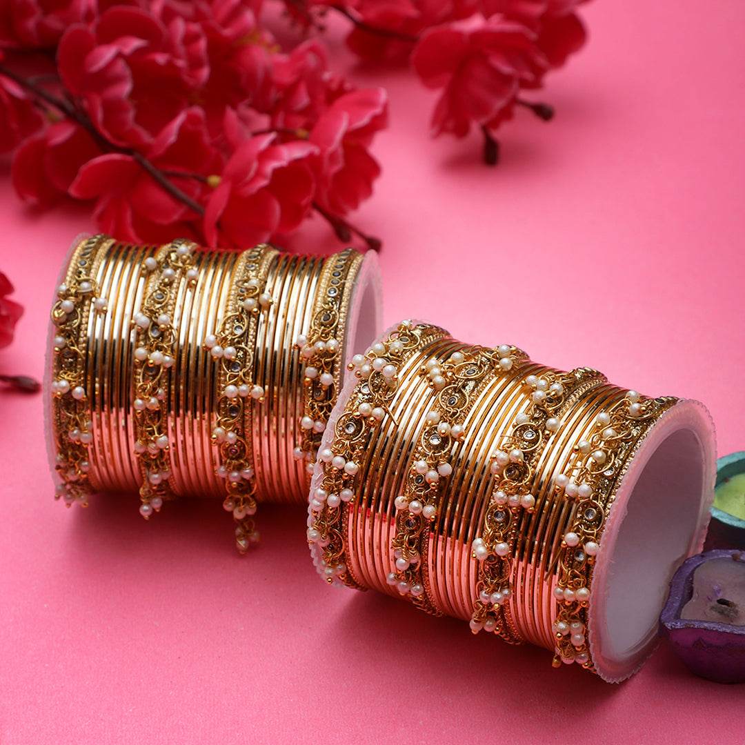 Shining Bangle Set with beaded Jhumki by T4 Jewels Golden T4 Jewels