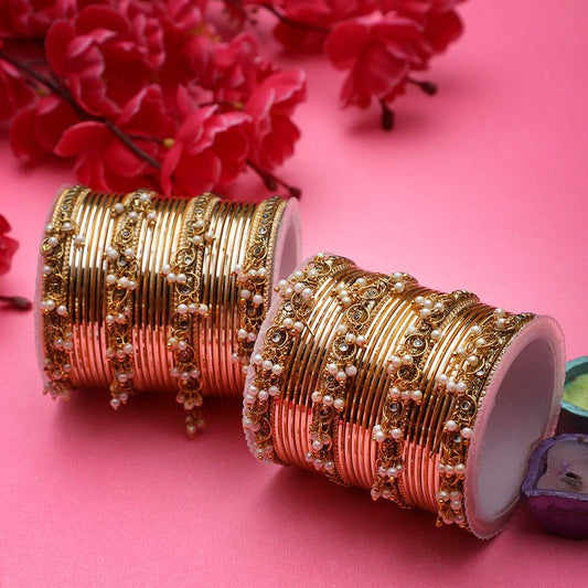 Shining Bangle Set with beaded Jhumki by T4 Jewels Golden T4 Jewels