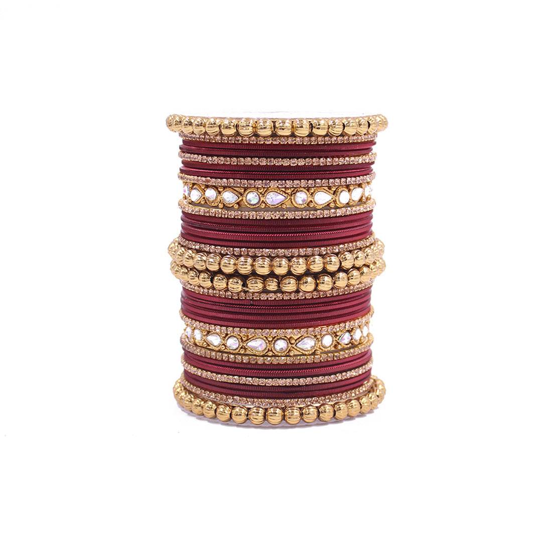 Traditional Ethnic Bangle Set by T4 Jewels for women for both hands Maroon T4 Jewels
