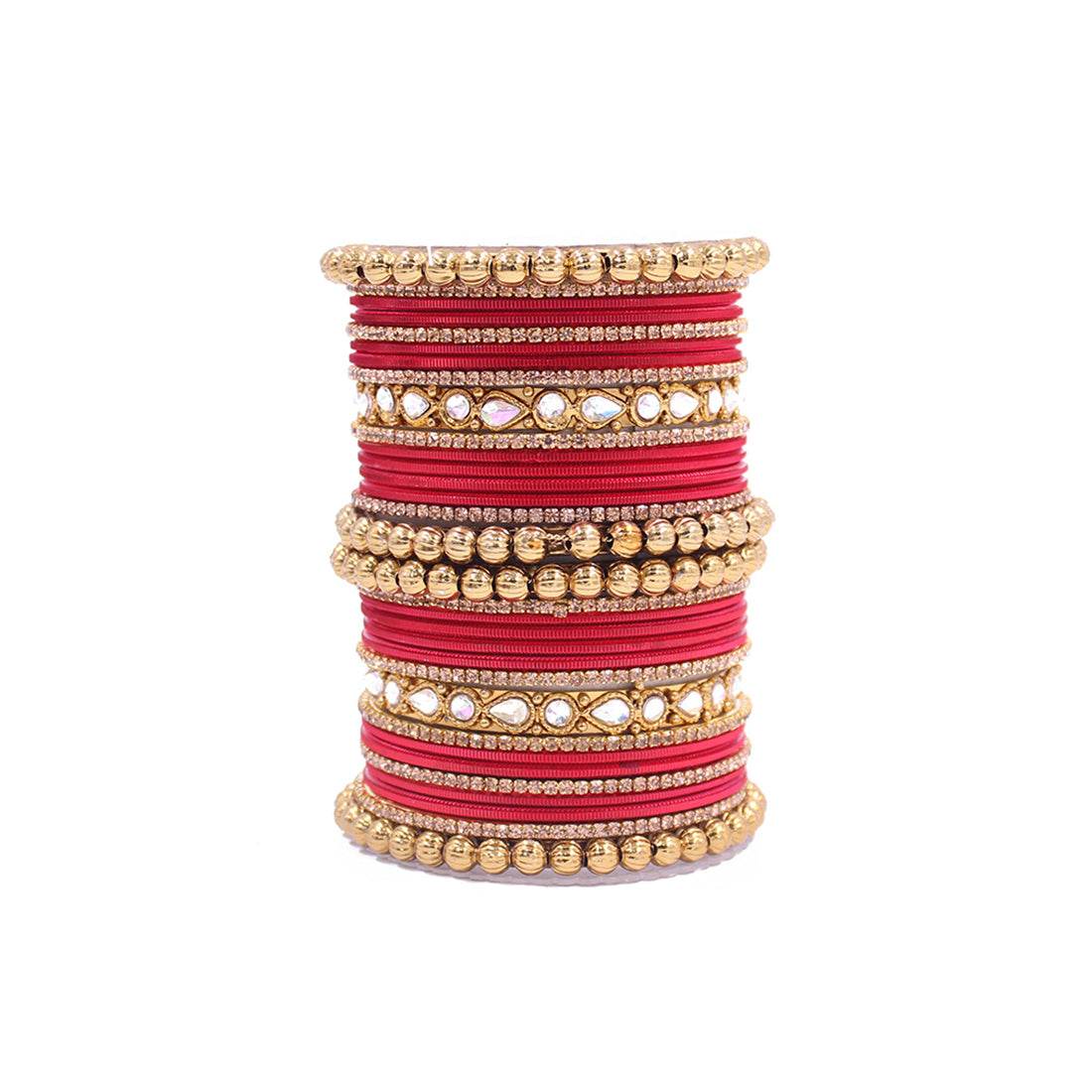 Traditional Ethnic Bangle Set by T4 Jewels for women for both hands Red T4 Jewels