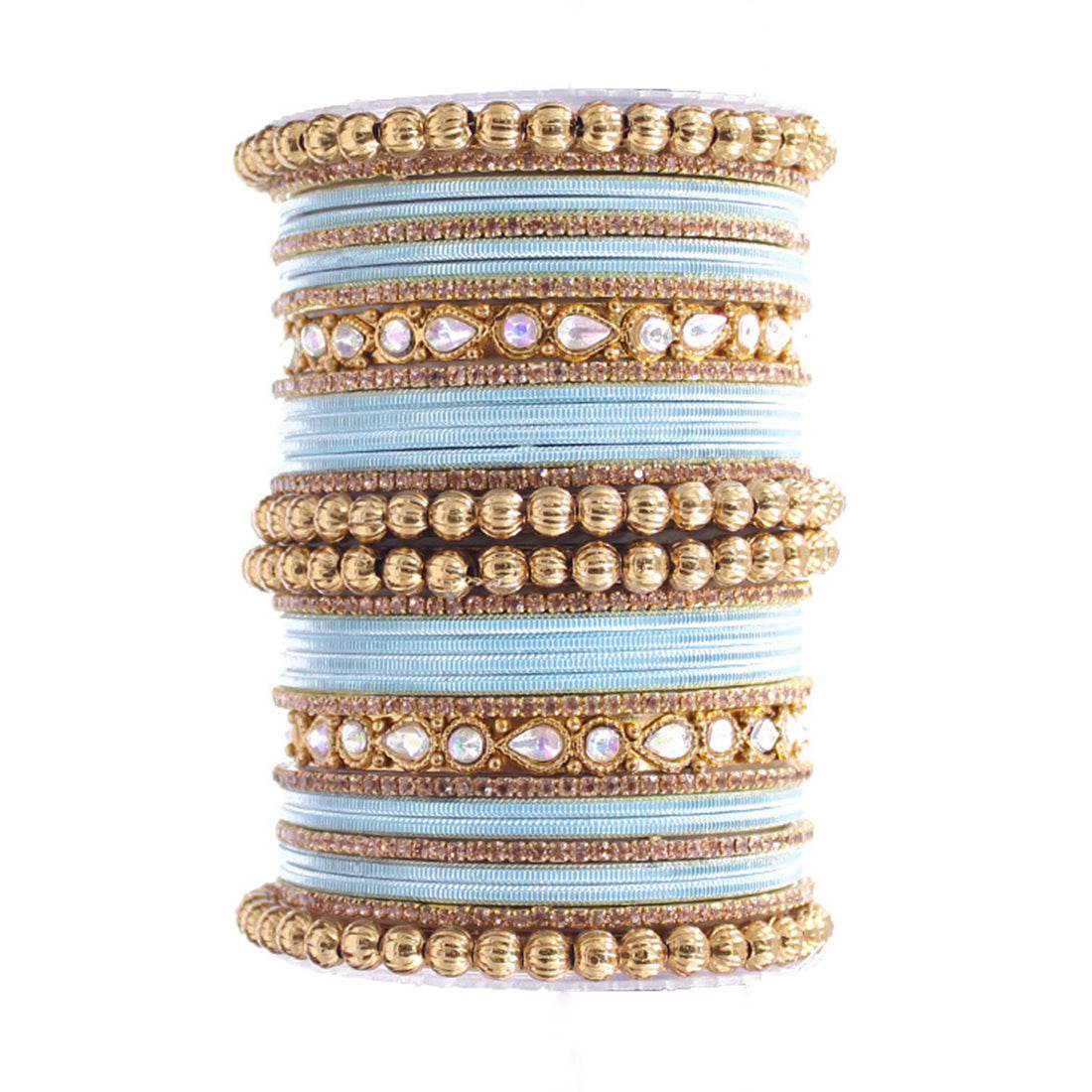 Traditional Ethnic Bangle Set by T4 Jewels for women for both hands Sky Blue T4 Jewels
