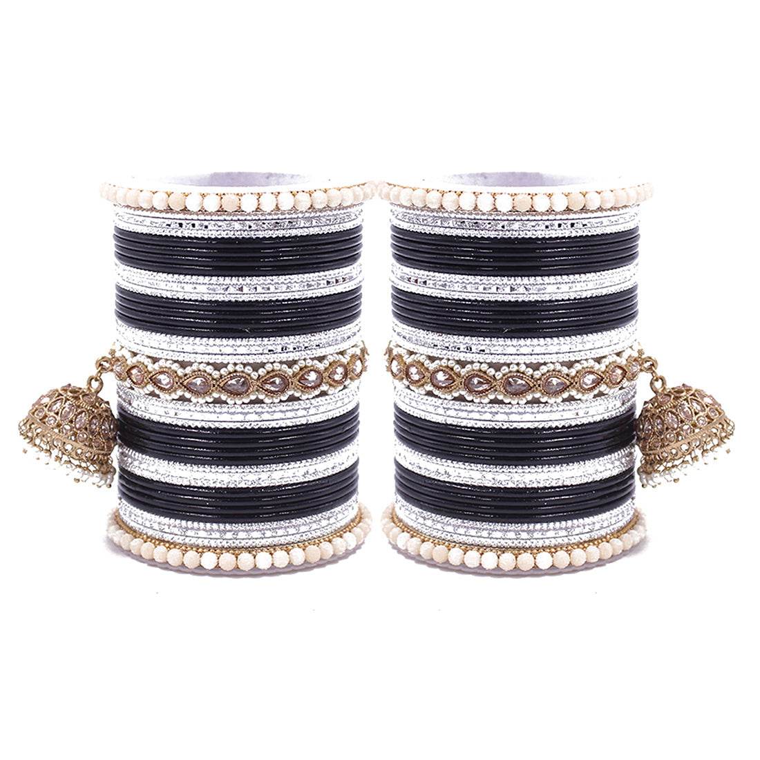 Traditional Ethnic Bangle Set with Jhumki by T4 Jewels for women Black T4 Jewels