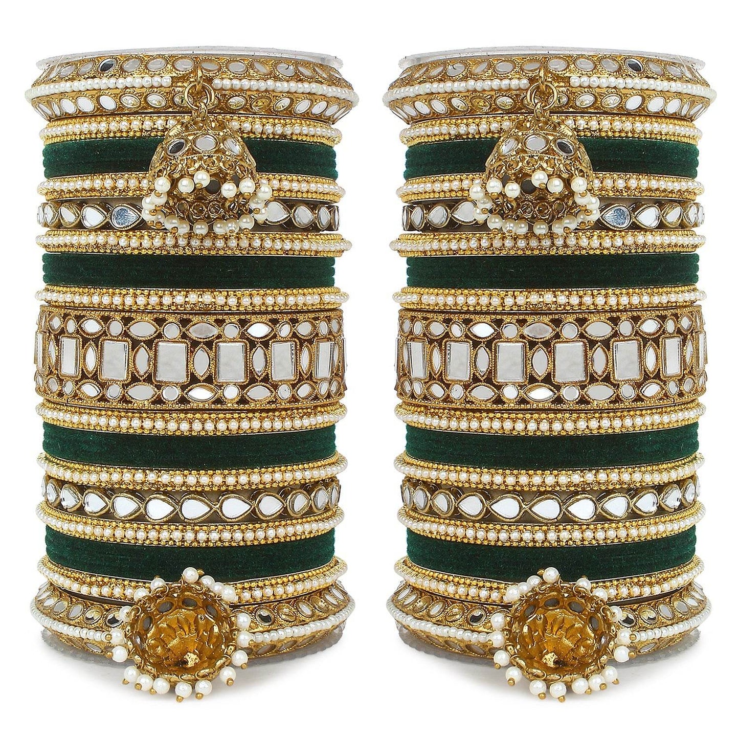 Traditional Mirror Bangle Set with Velvet Bangles with Jhumki by T4 Jewels Kai T4 Jewels