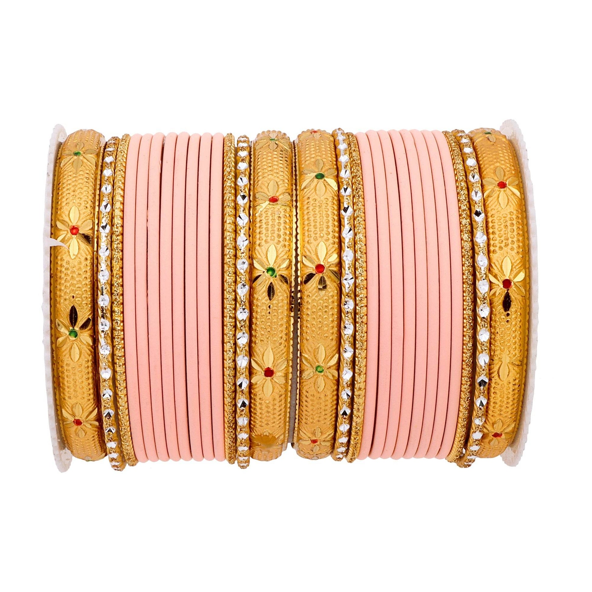 Matte Bangle Set with Golden Meenakari Kada by T4 Jewels Peach T4 Jewels