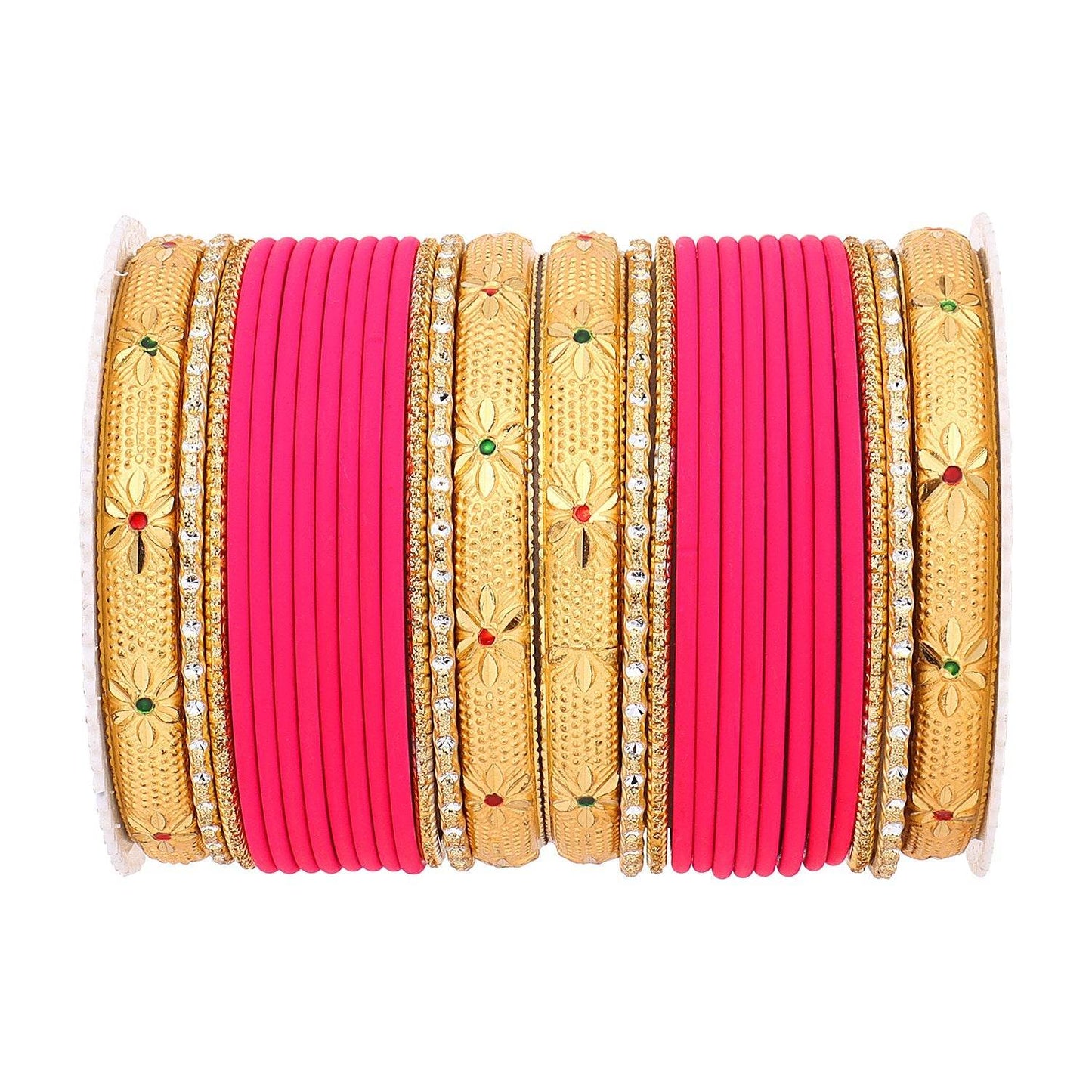 Matte Bangle Set with Golden Meenakari Kada by T4 Jewels Rani T4 Jewels