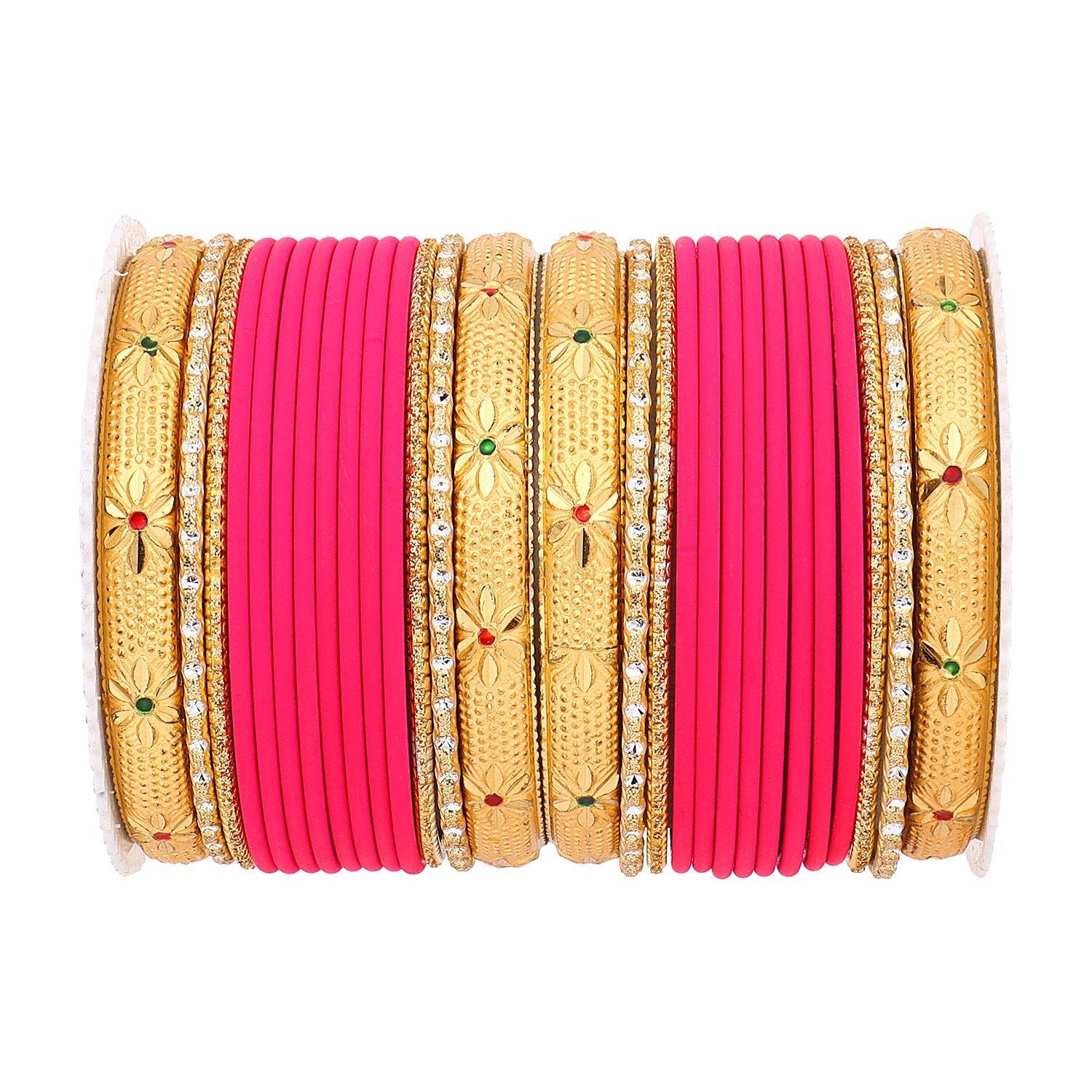 Matte Bangle Set with Golden Meenakari Kada by T4 Jewels Rani T4 Jewels
