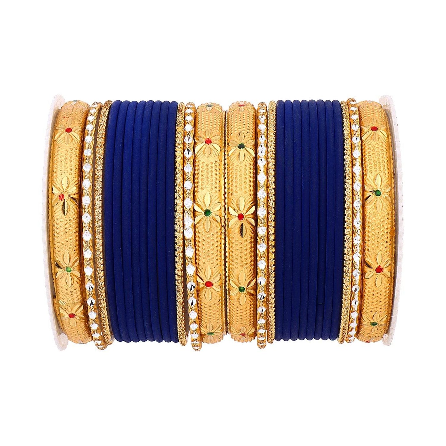 Matte Bangle Set with Golden Meenakari Kada by T4 Jewels Royal Blue T4 Jewels