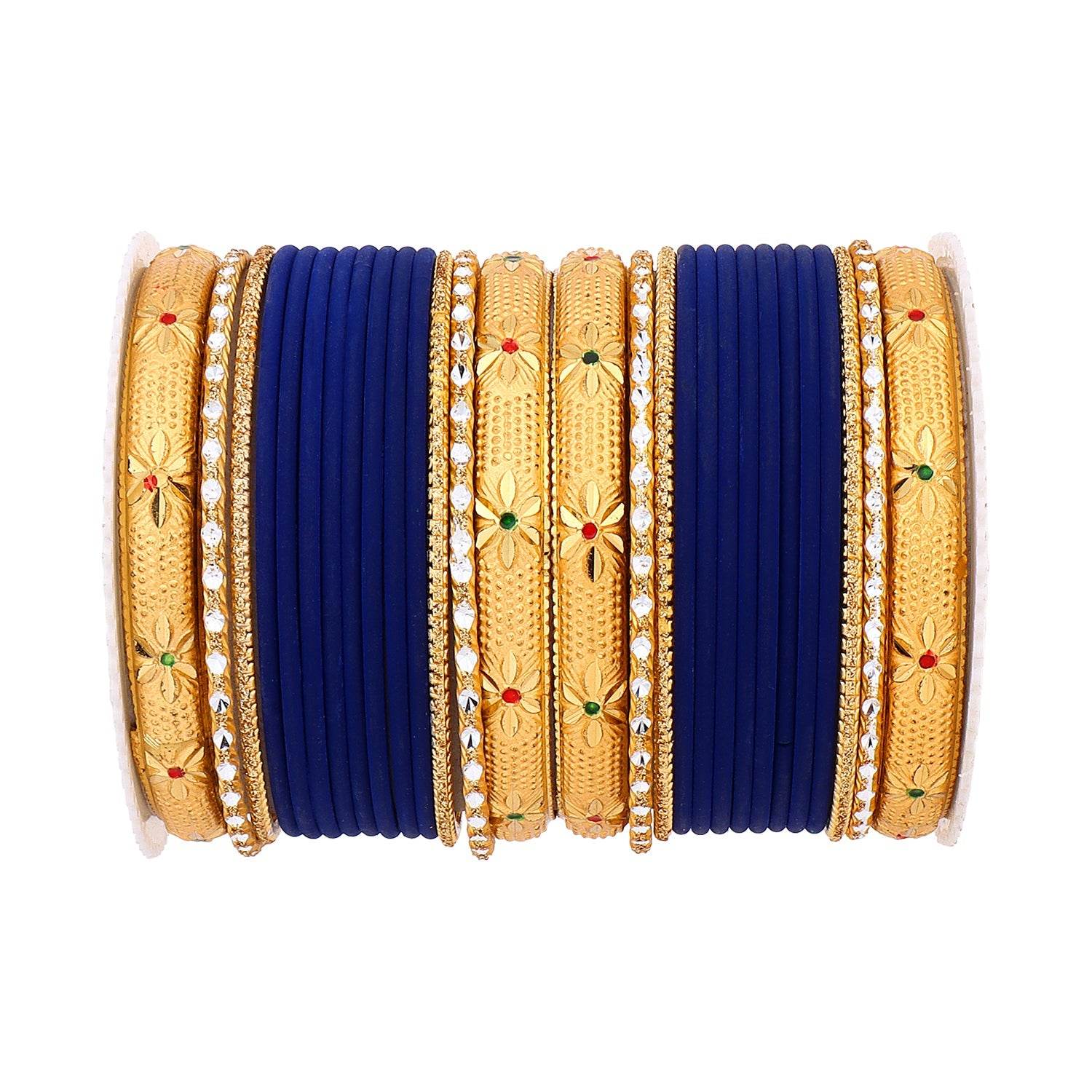 Matte Bangle Set with Golden Meenakari Kada by T4 Jewels Royal Blue T4 Jewels