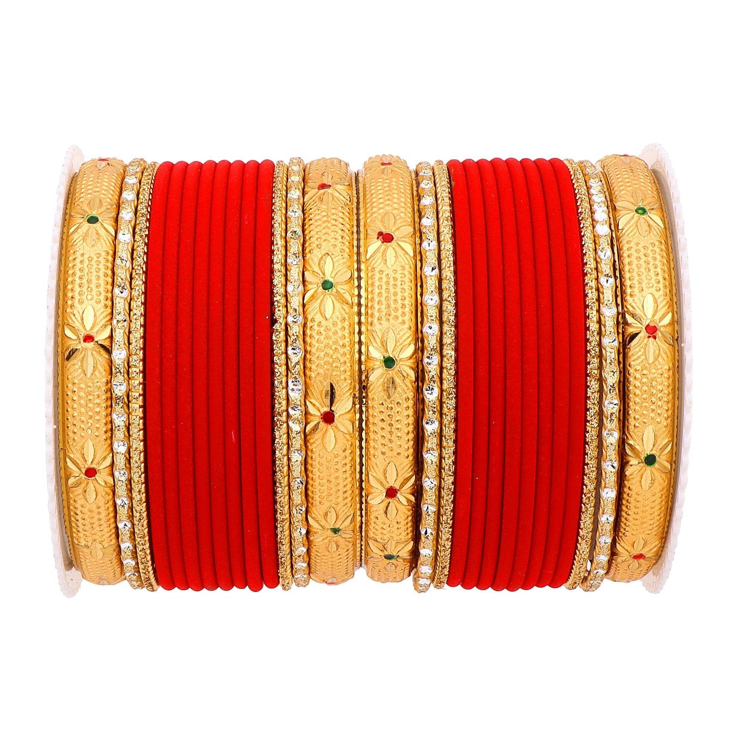 Matte Bangle Set with Golden Meenakari Kada by T4 Jewels Red T4 Jewels
