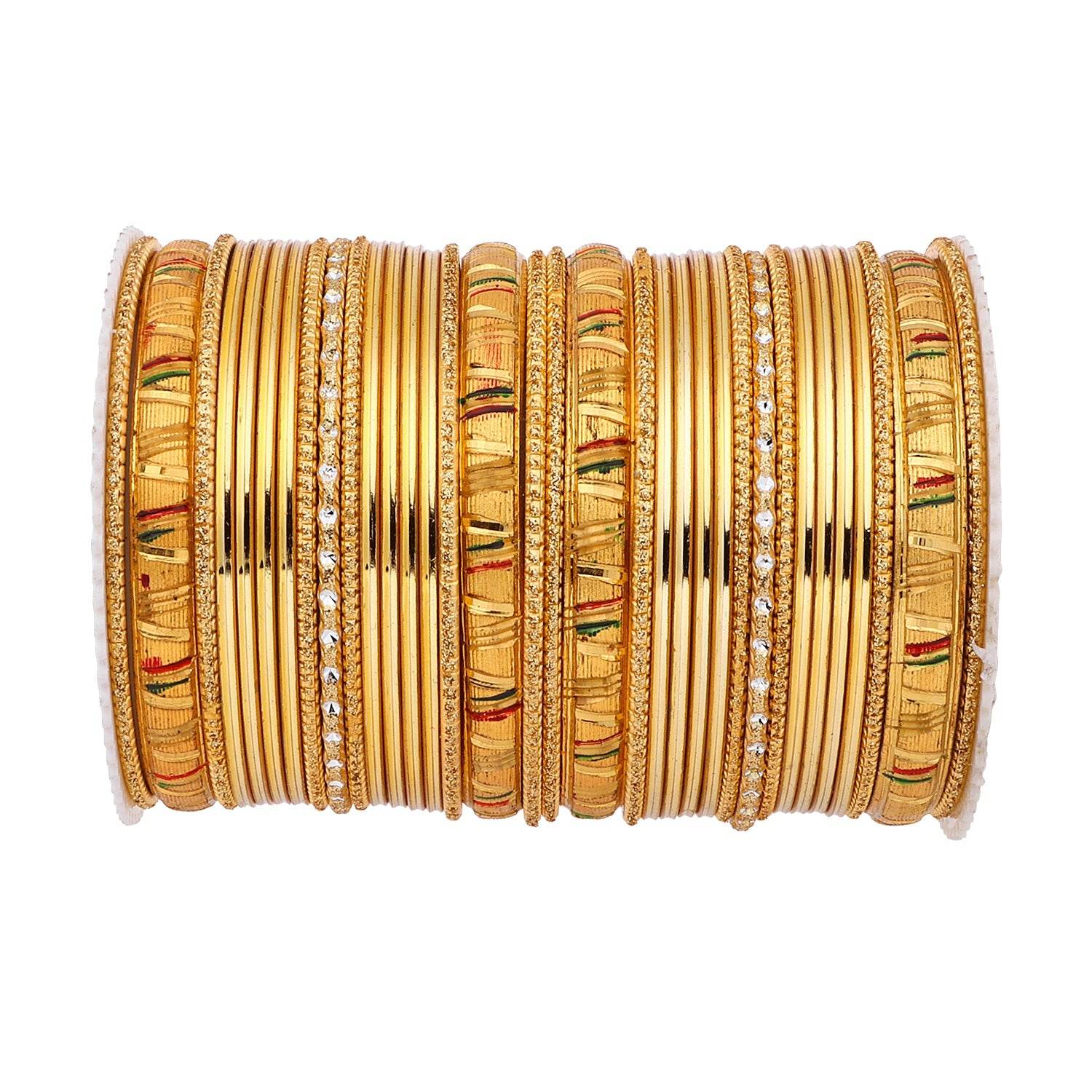 Shining Bangle Set with Golden Meenakari Kada by T4 Jewels Golden T4 Jewels