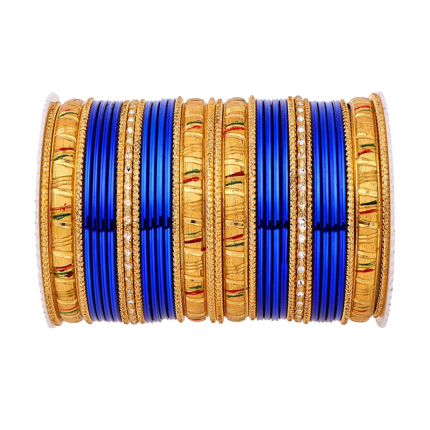 Shining Bangle Set with Golden Meenakari Kada by T4 Jewels Royal blue T4 Jewels