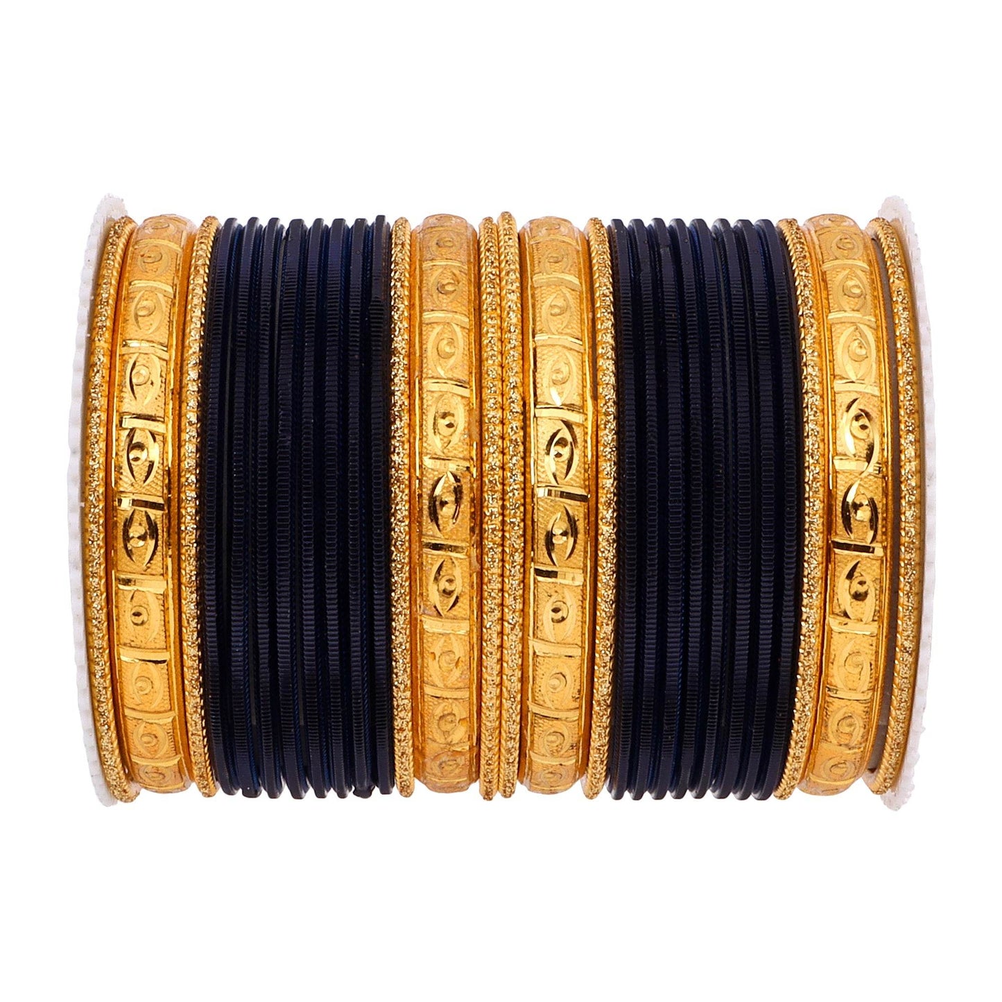 Bangle Set with Golden Etching Kada by T4 Jewels Black T4 Jewels