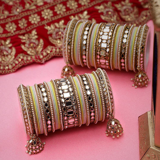 Traditional Mirror Bangle Set with Velvet Bangles with Jhumki by T4 Jewels Multi T4 Jewels