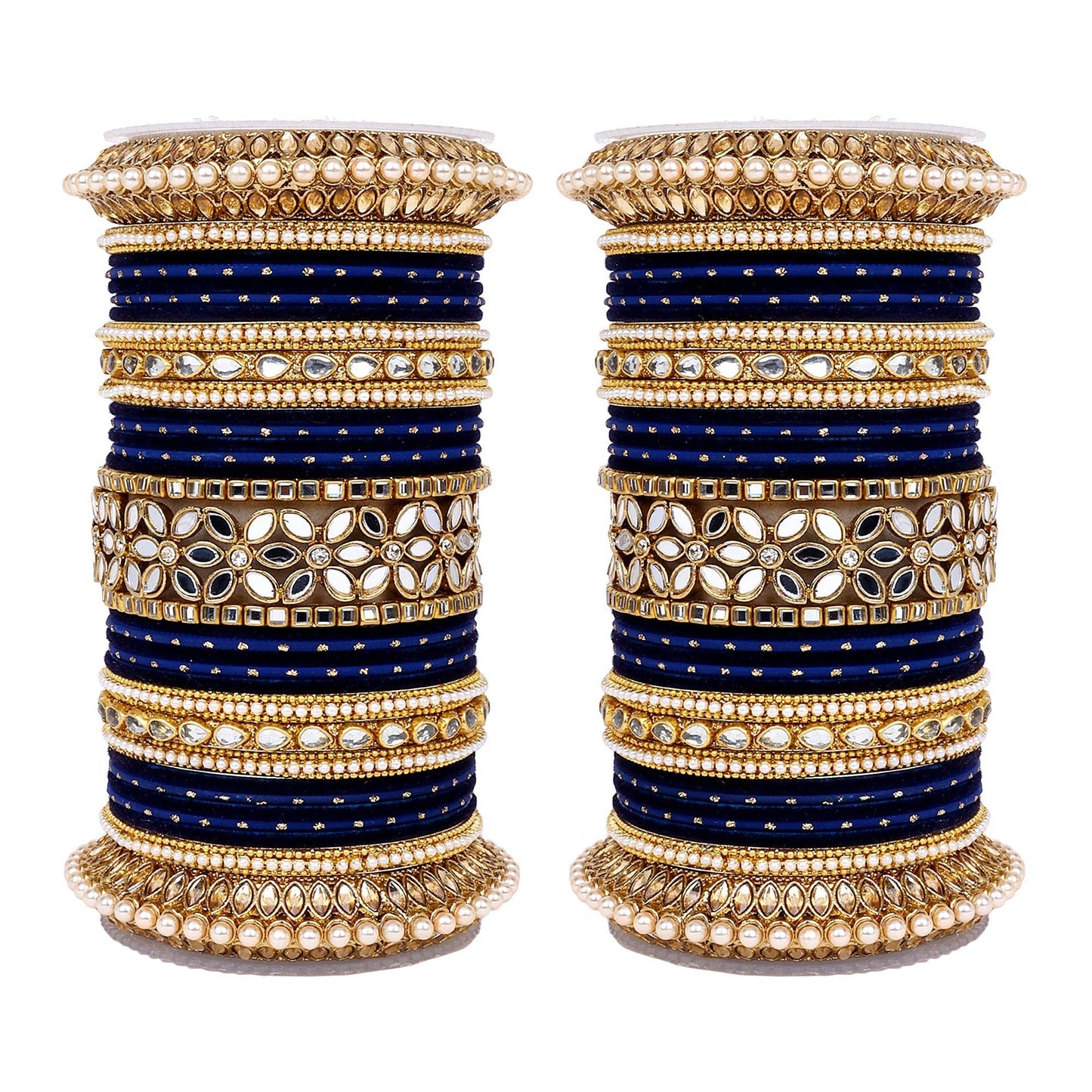 Bridal Bangle Set with Flower Mirror Kada and Pacheli by T4 Jewels Blue T4 Jewels