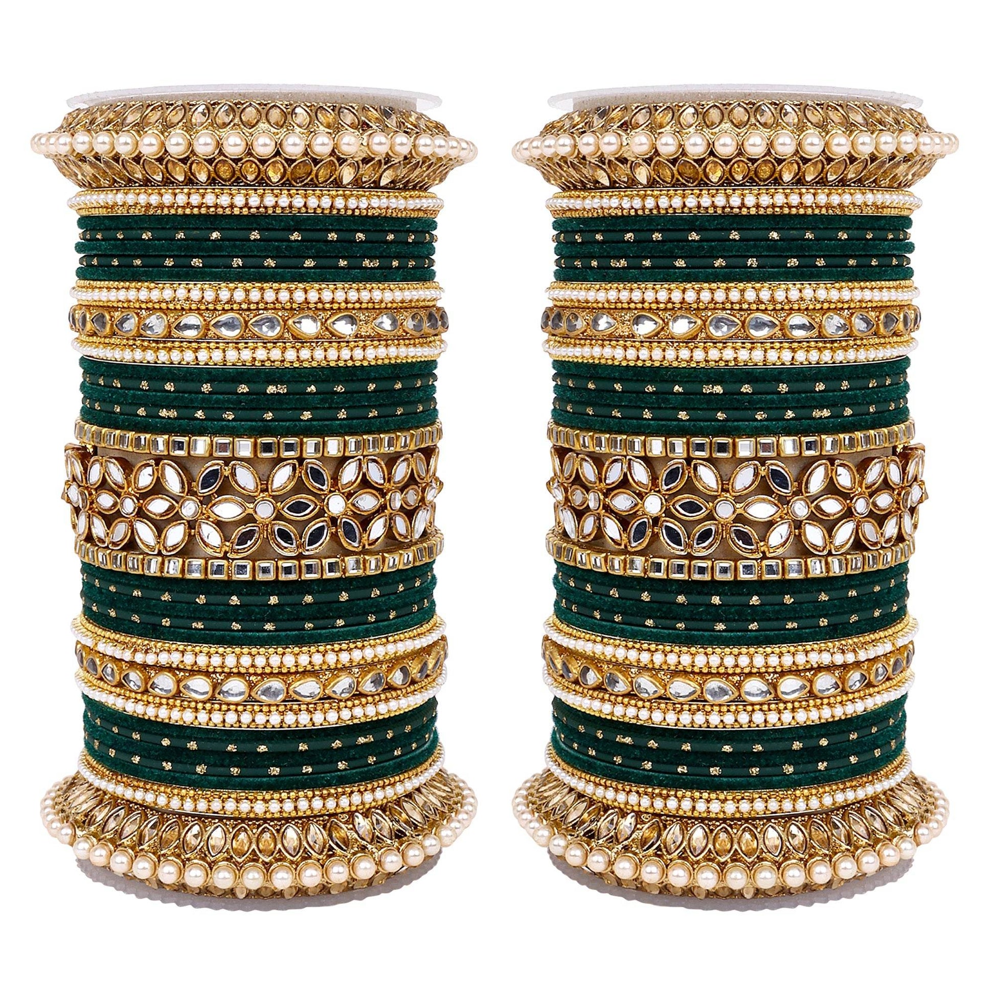 Bridal Bangle Set with Flower Mirror Kada and Pacheli by T4 Jewels Kai T4 Jewels