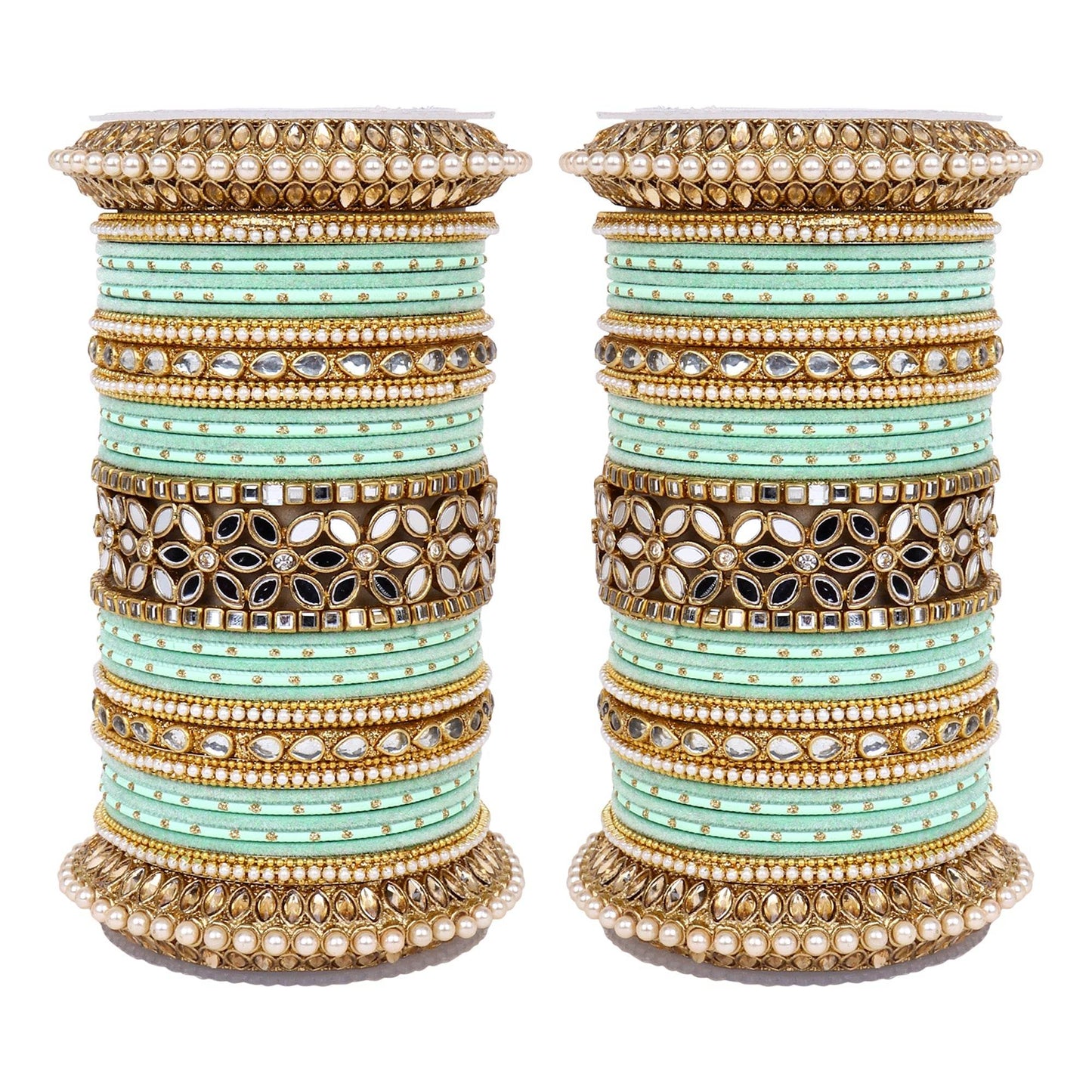 Bridal Bangle Set with Flower Mirror Kada and Pacheli by T4 Jewels Pista T4 Jewels